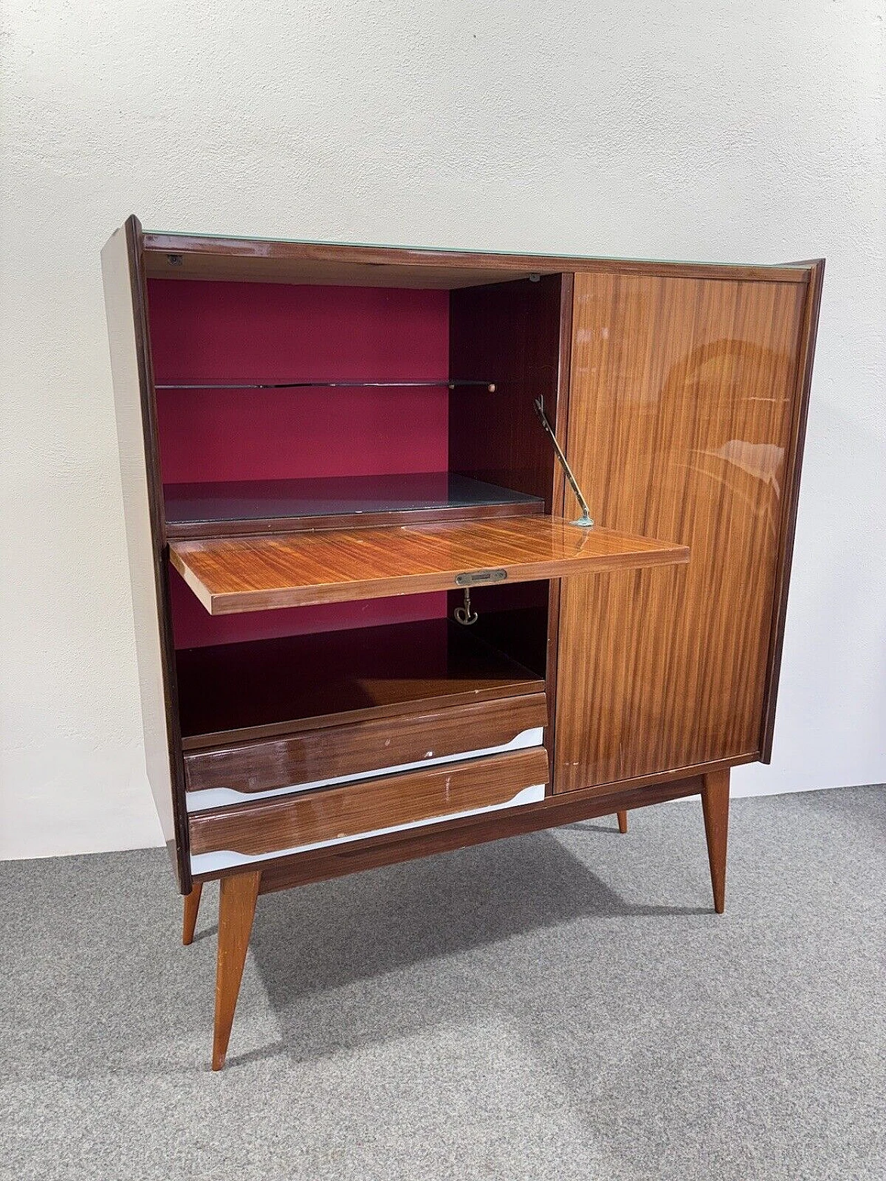 Wood and glass bar cabinet with decoration, 1950s 9