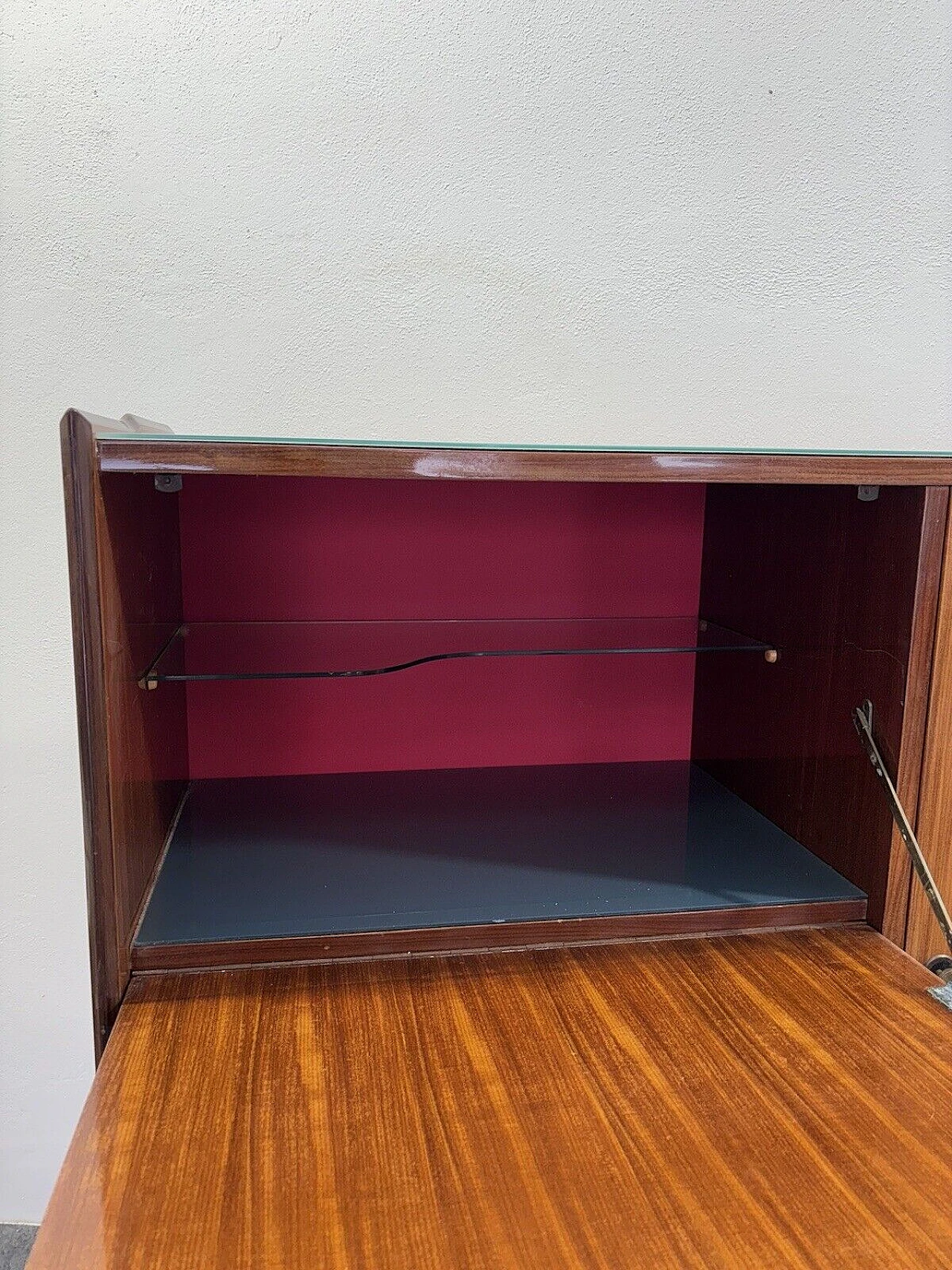 Wood and glass bar cabinet with decoration, 1950s 10