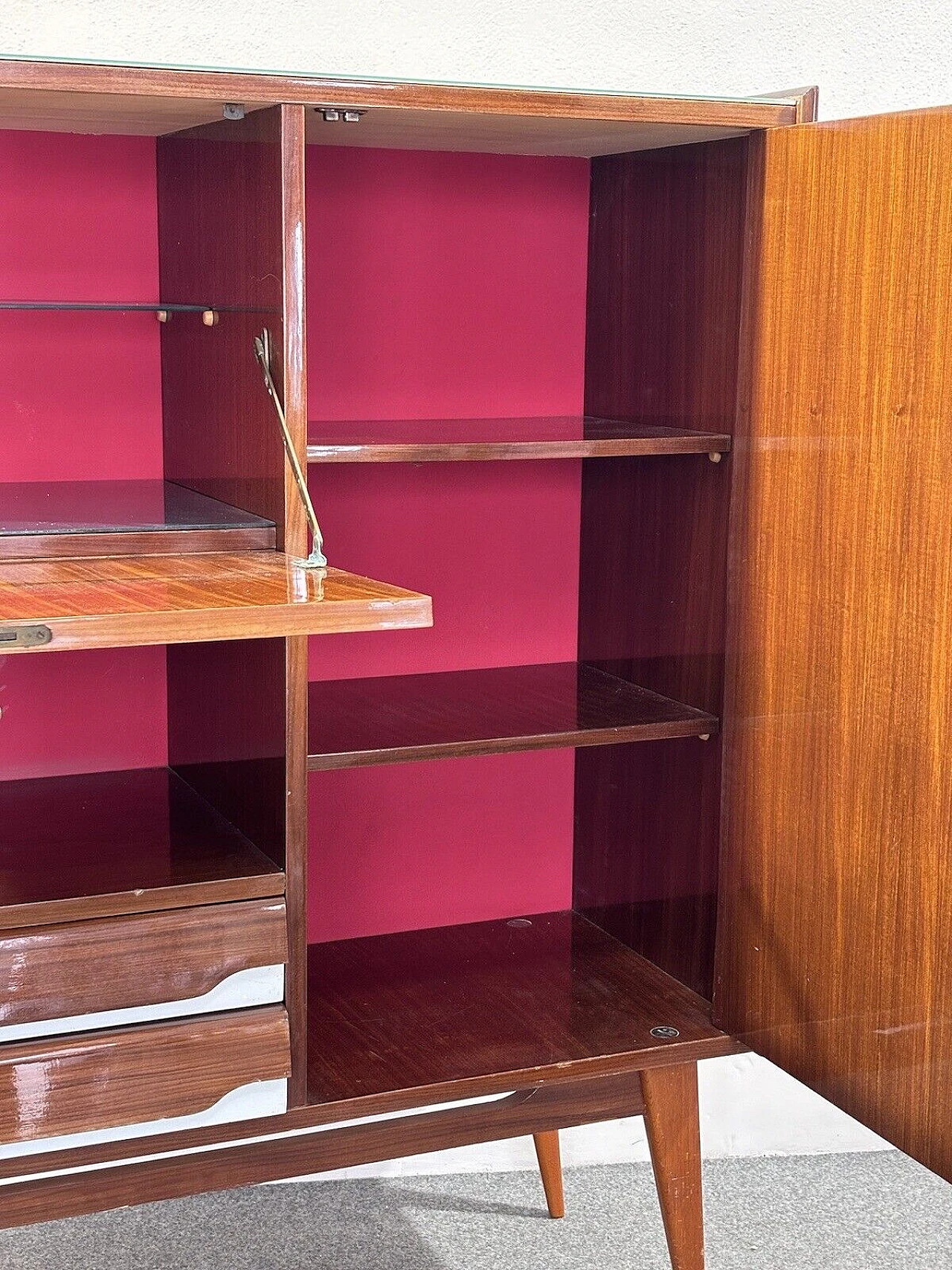 Wood and glass bar cabinet with decoration, 1950s 11