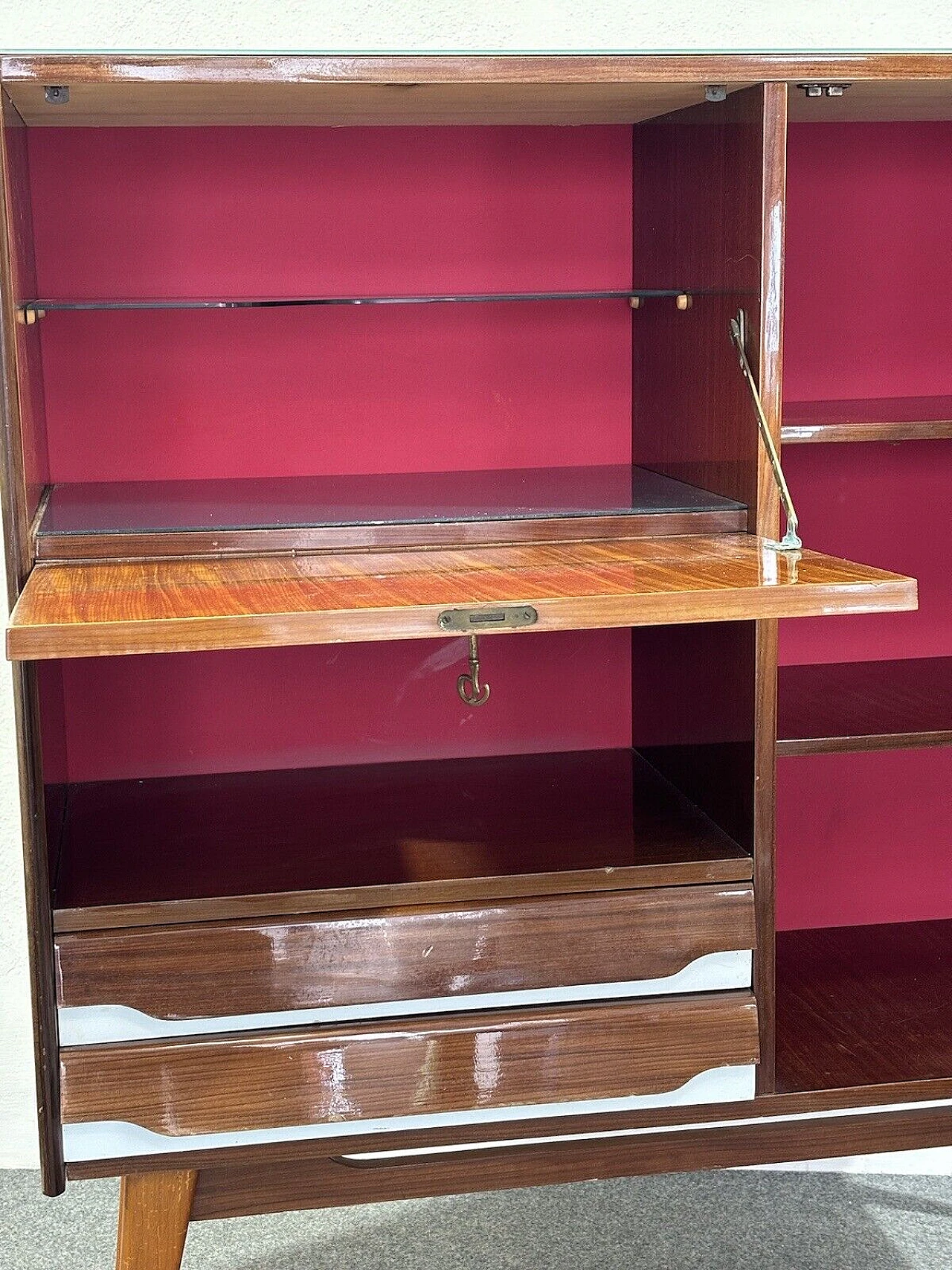 Wood and glass bar cabinet with decoration, 1950s 12