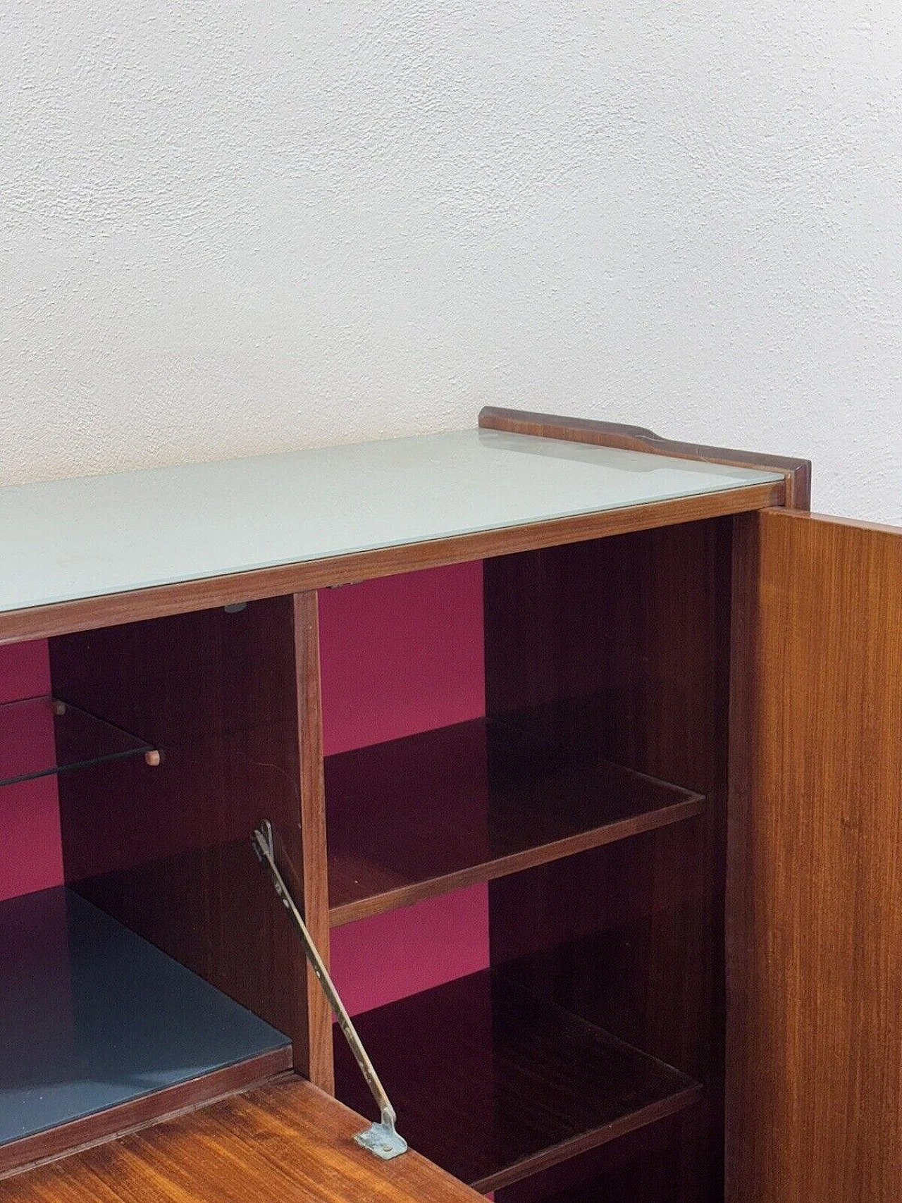 Wood and glass bar cabinet with decoration, 1950s 14