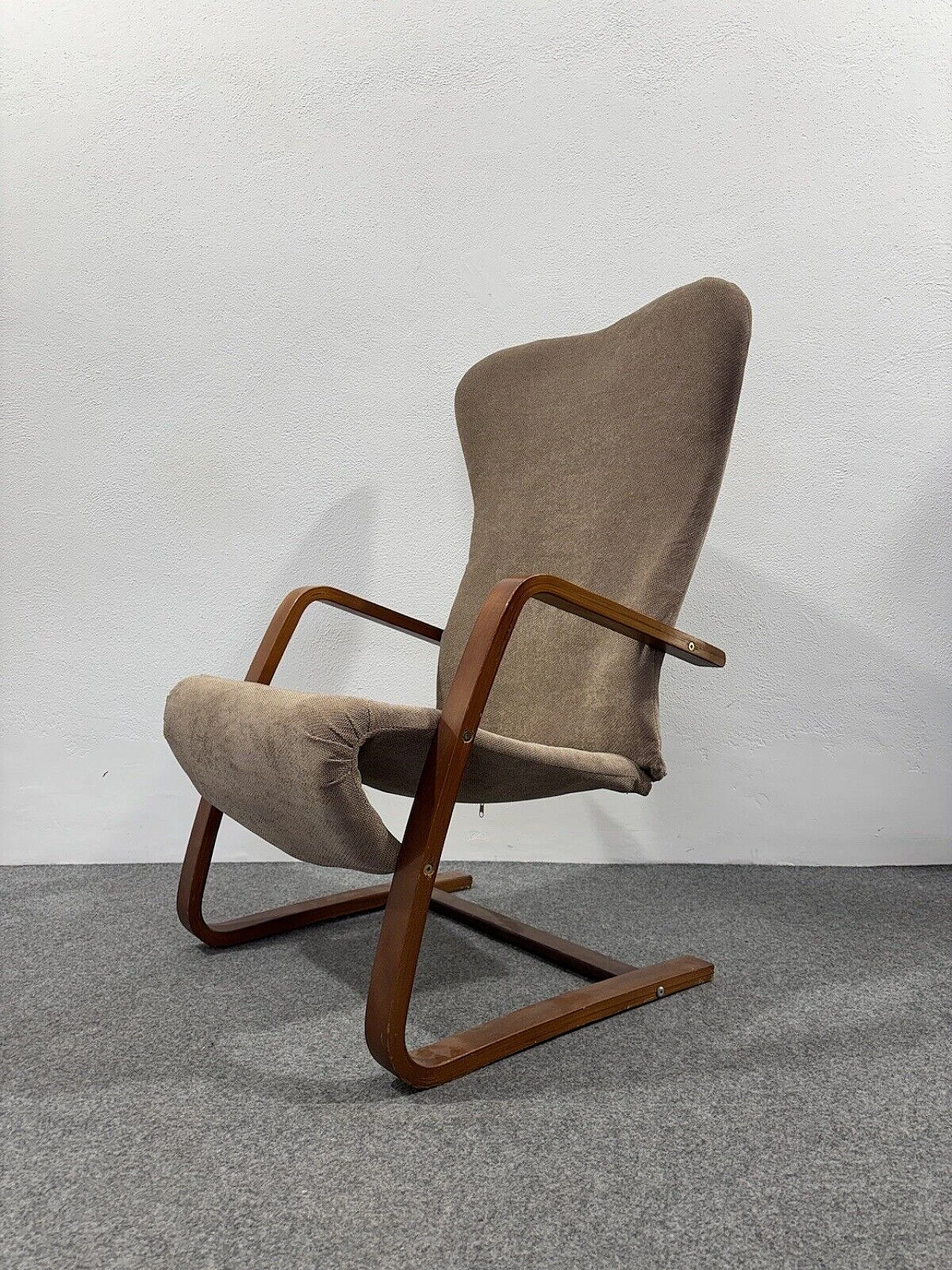 Poltrona in legno e tessuto di Alvar Aalto, anni '60 6