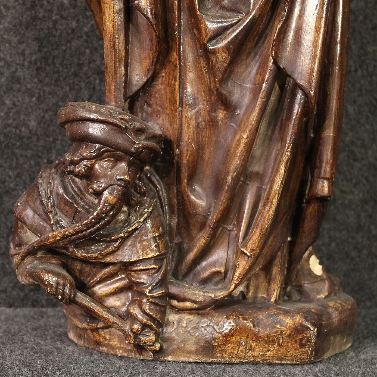 Santa Caterina d'Alessandria, scultura in gesso tinto rovere, anni '50 3