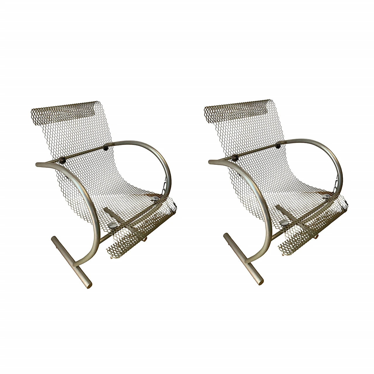 Pair of metal chairs by Shiro Kuramata for XO, 1980s 8