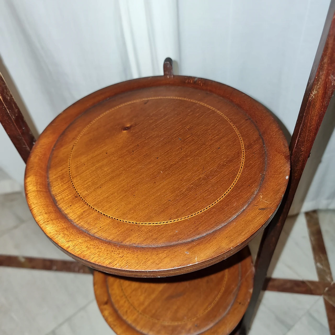 Folding valet stand with shelves in mahogany 1