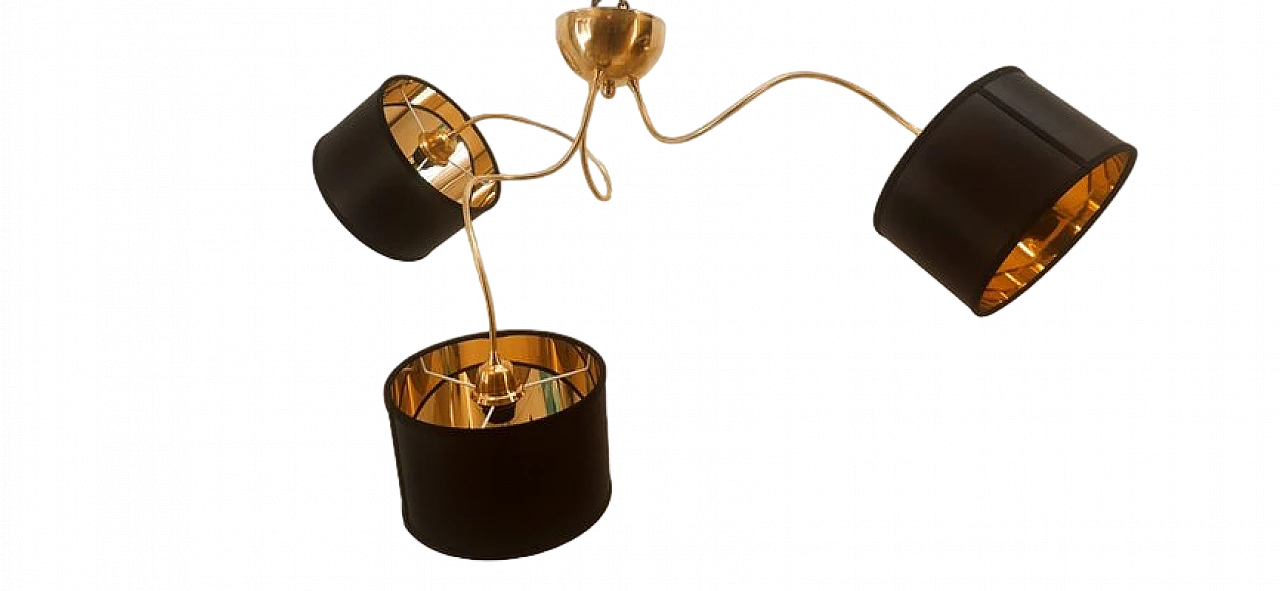 Brass and black fabric adjustable three-light chandelier, 1970s 23