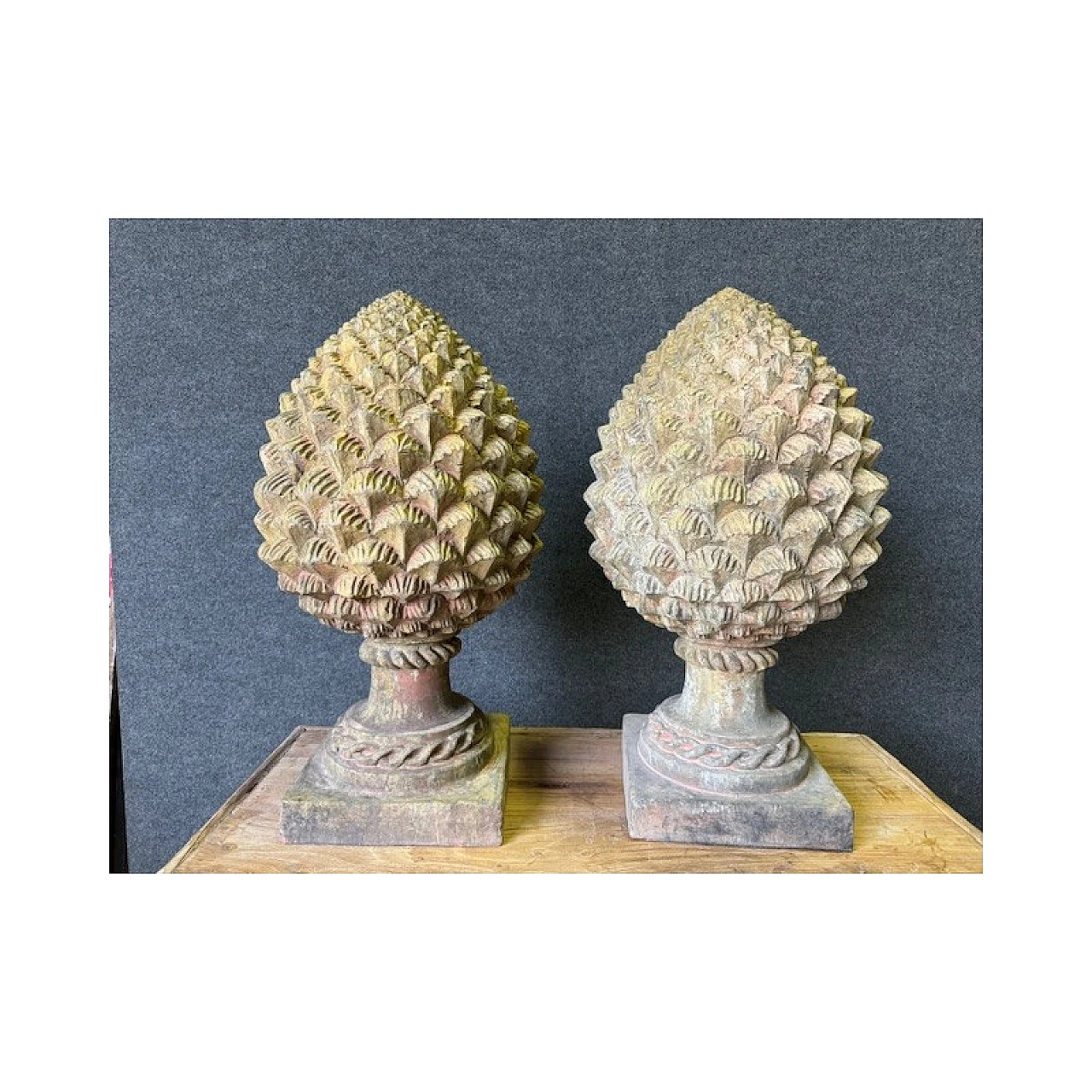 Pair of Renaissance style terracotta pine cones 1