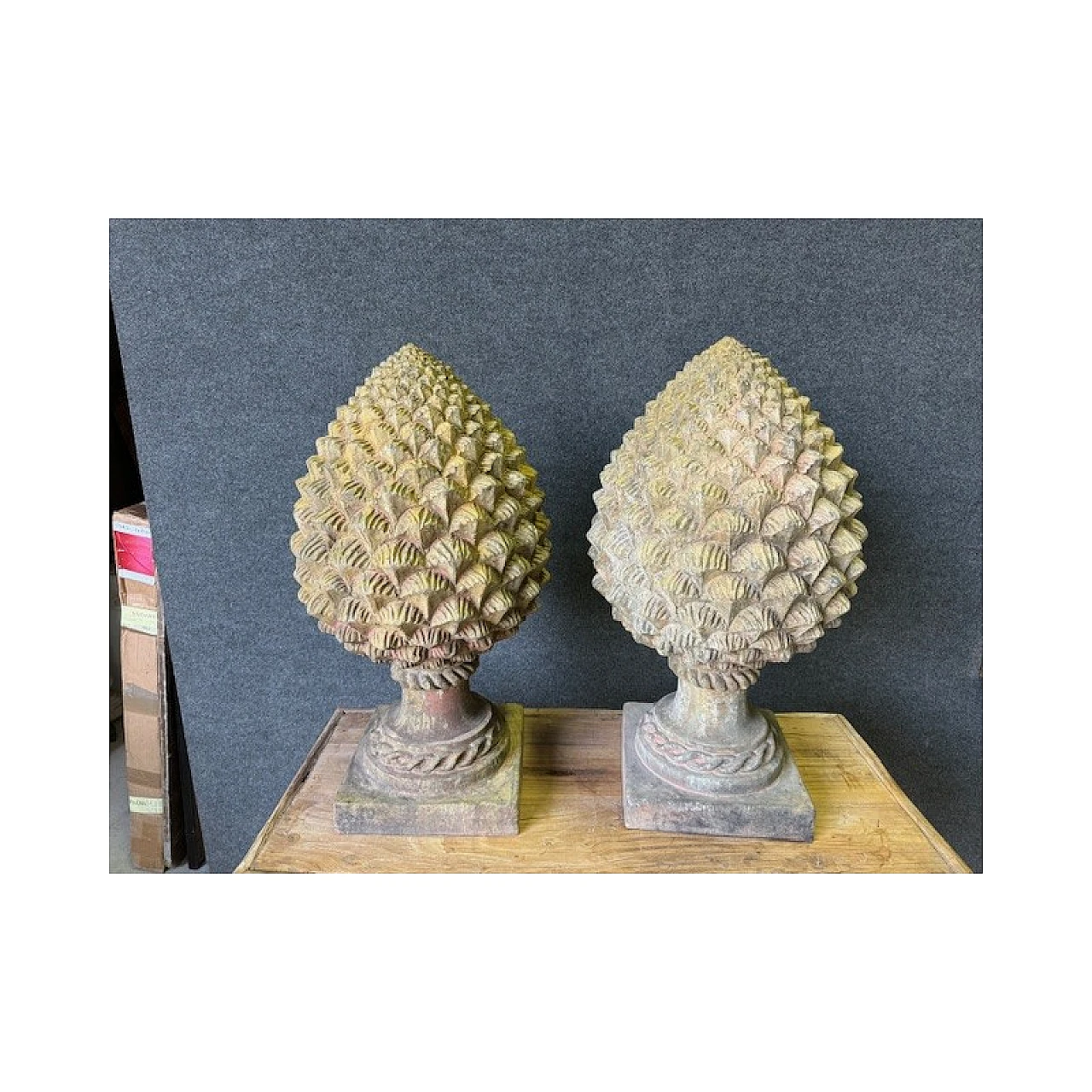 Pair of Renaissance style terracotta pine cones 3