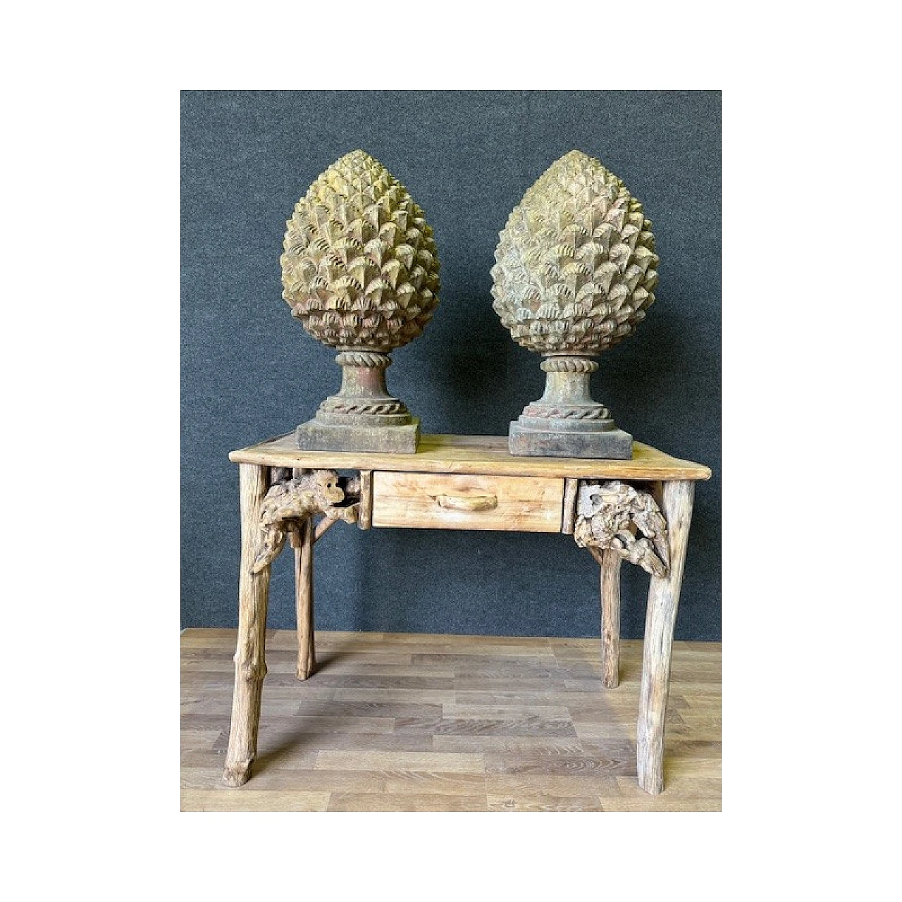 Pair of Renaissance style terracotta pine cones 13