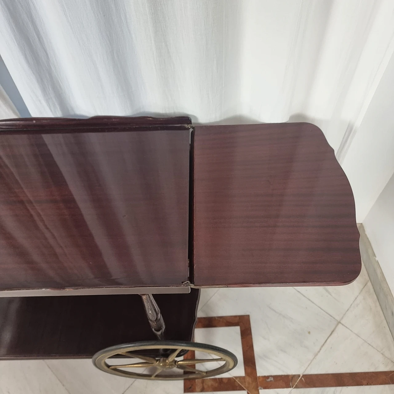 Mahogany and brass bar cart with extendable top, 1950s 11