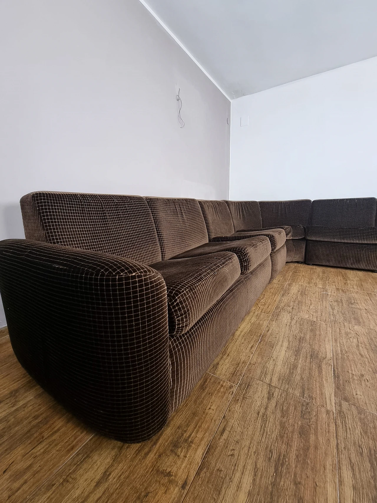 6-Seater brown velvet corner sofa, 1970s 3