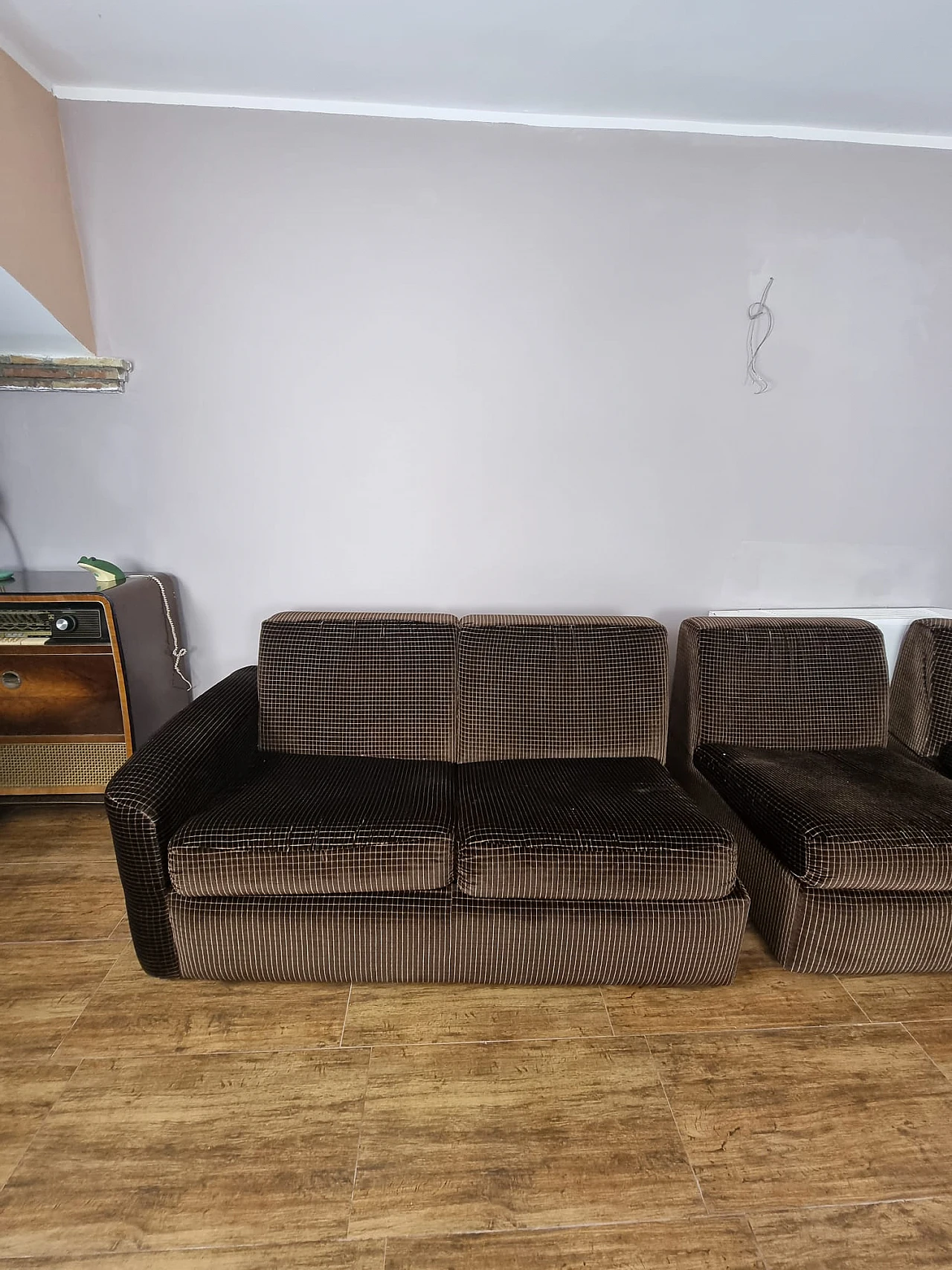 6-Seater brown velvet corner sofa, 1970s 6