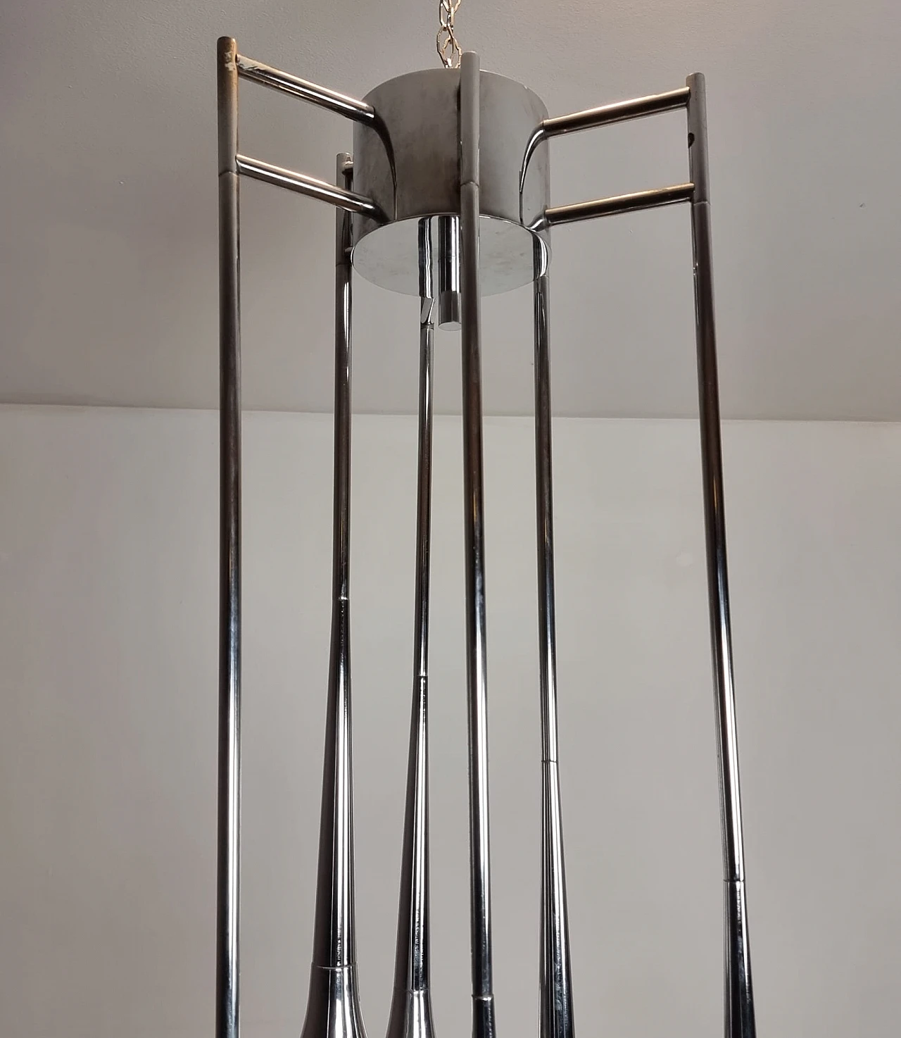 Lampadario in acciaio cromato di Goffredo Reggiani, anni '70 3