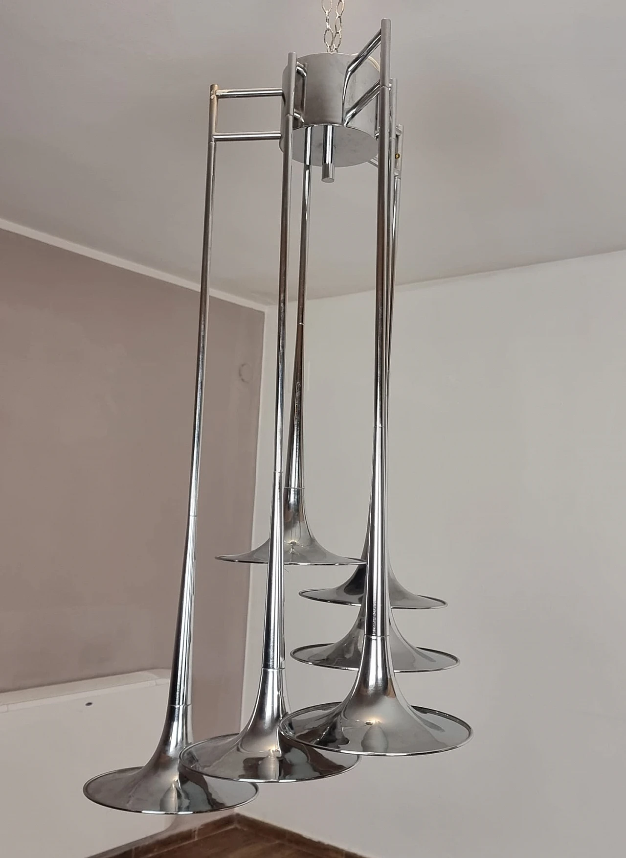 Chrome steel chandelier by Goffredo Reggiani, 1970s 6