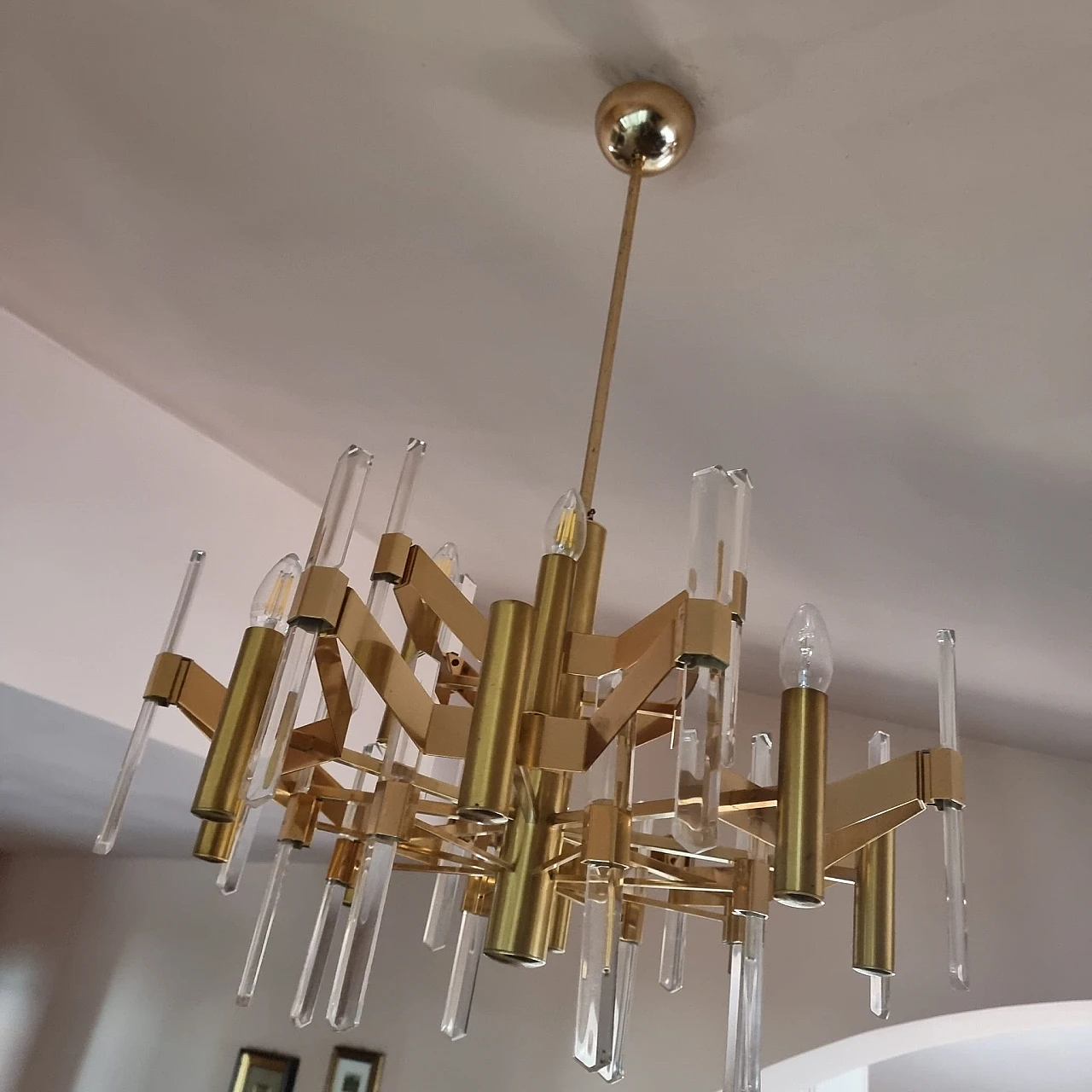 Brass & crystal chandelier by Gaetano Sciola, 1960s 13