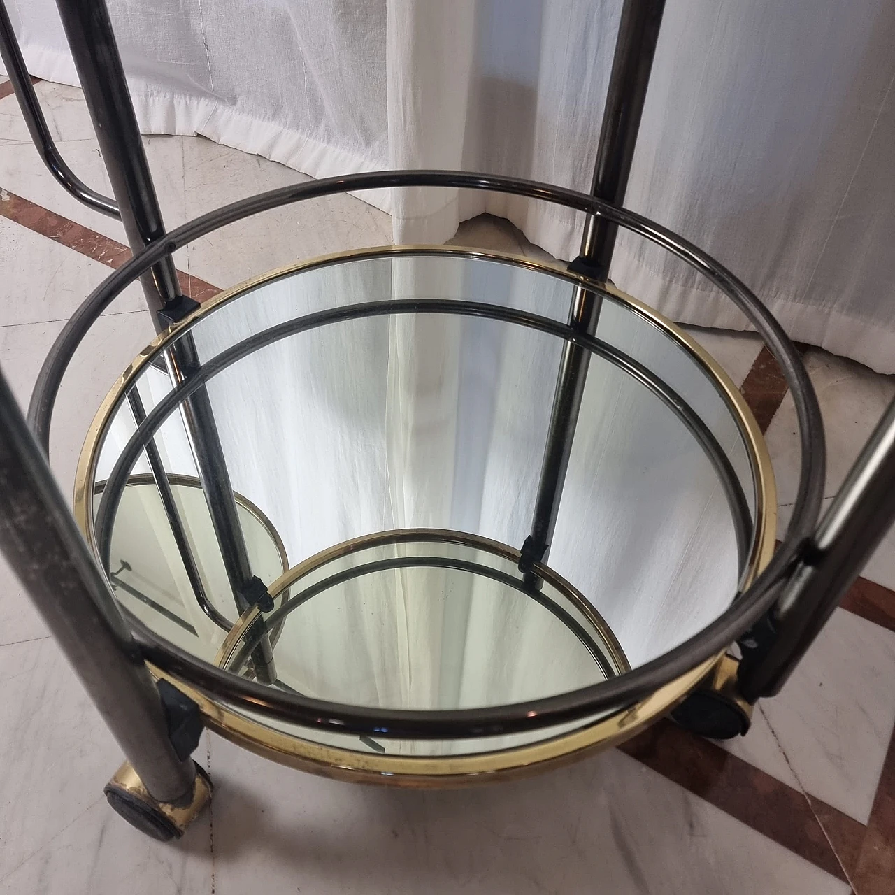 Brass, glass and mirror bar cart, 1960s 5