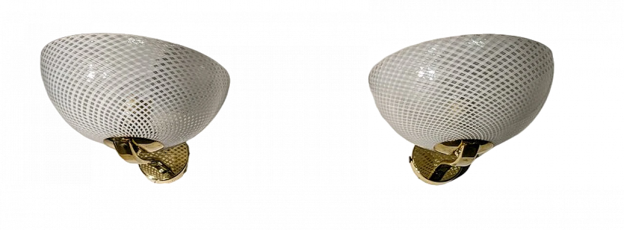 Pair of Murano glass and gilded metal wall lights, 1950s 6