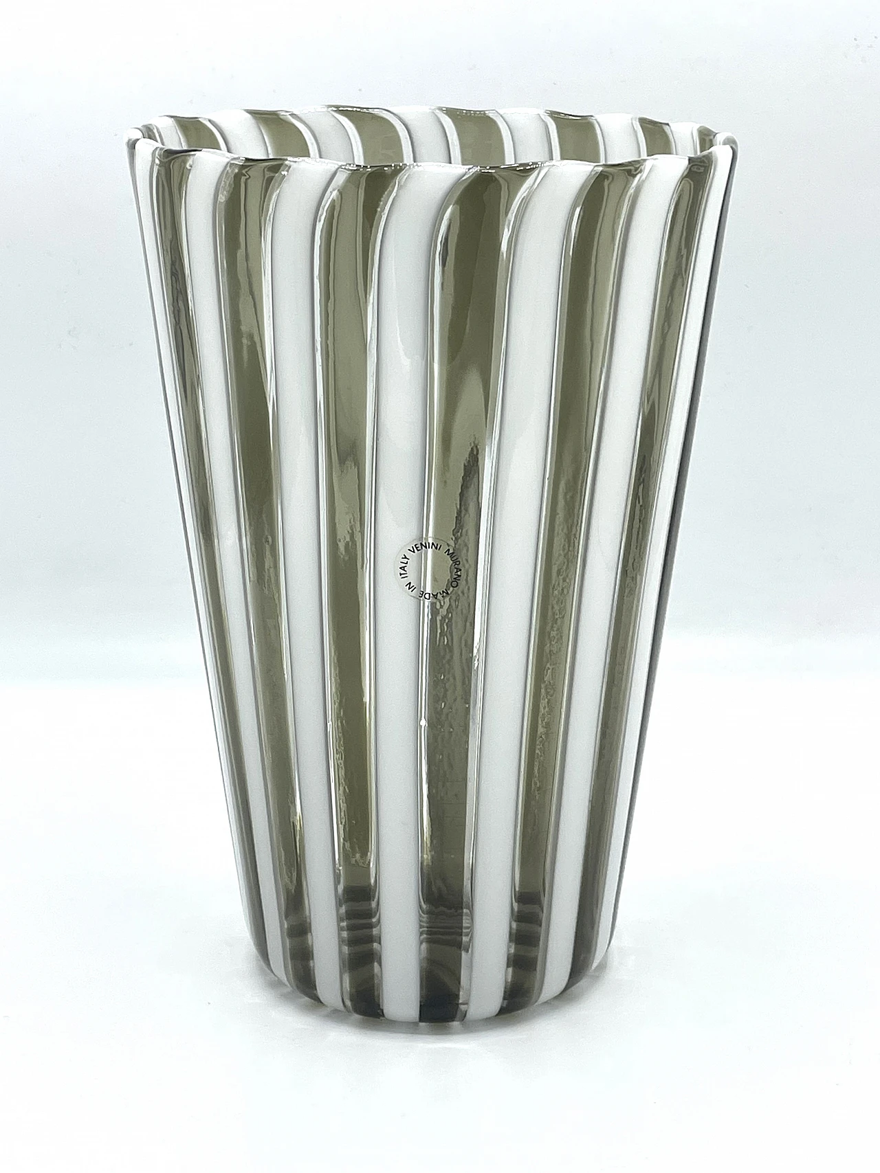 Green and gray glass rod vase by Venini, 1988 1