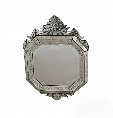 Octagonal mirror with decorated mirrored glass frame, 1950s