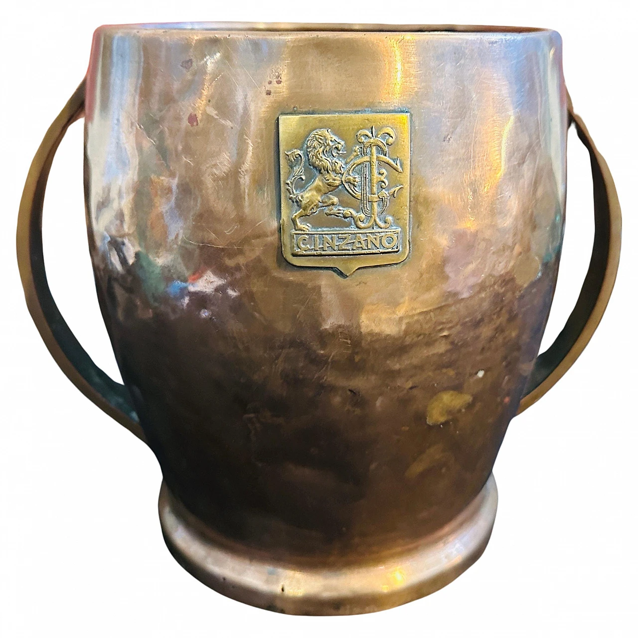 Copper and hammered brass ice bucket by Cinzano, 1940s 1