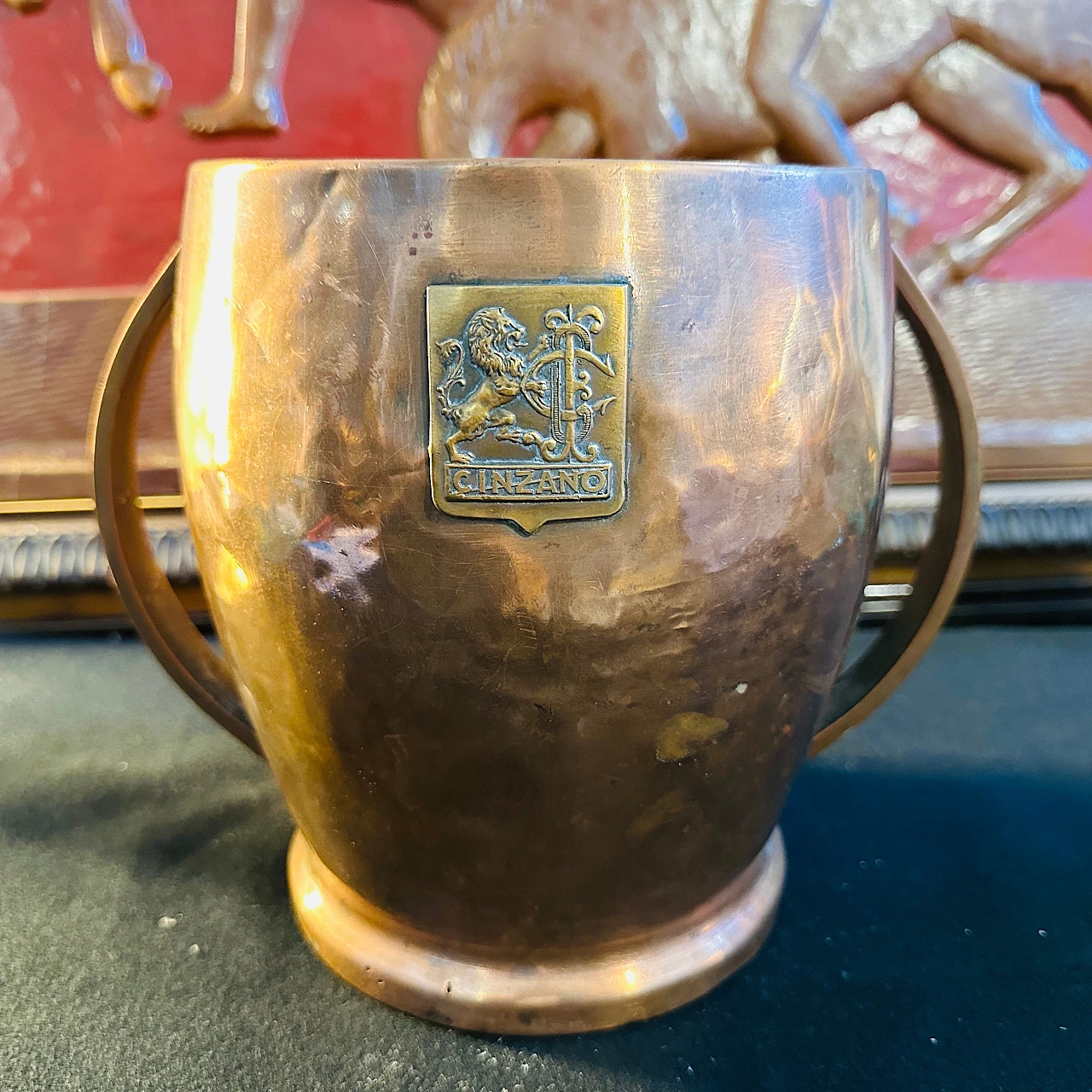 Copper and hammered brass ice bucket by Cinzano, 1940s 2