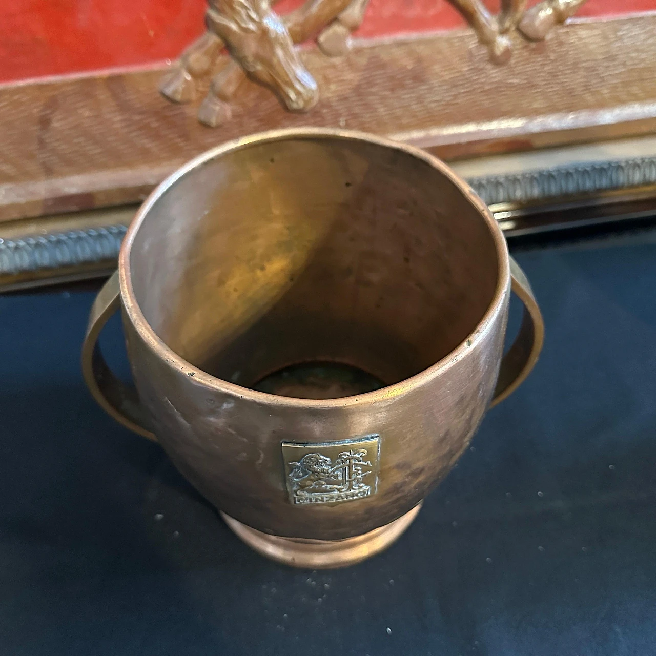 Copper and hammered brass ice bucket by Cinzano, 1940s 8