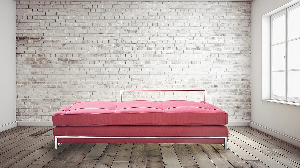 Daybed sofa in red fabric and chromed metal by Eileen Gray, 1980s 1