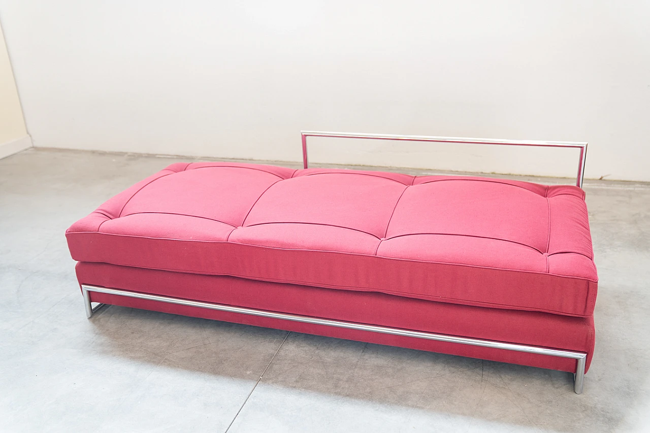 Daybed sofa in red fabric and chromed metal by Eileen Gray, 1980s 2