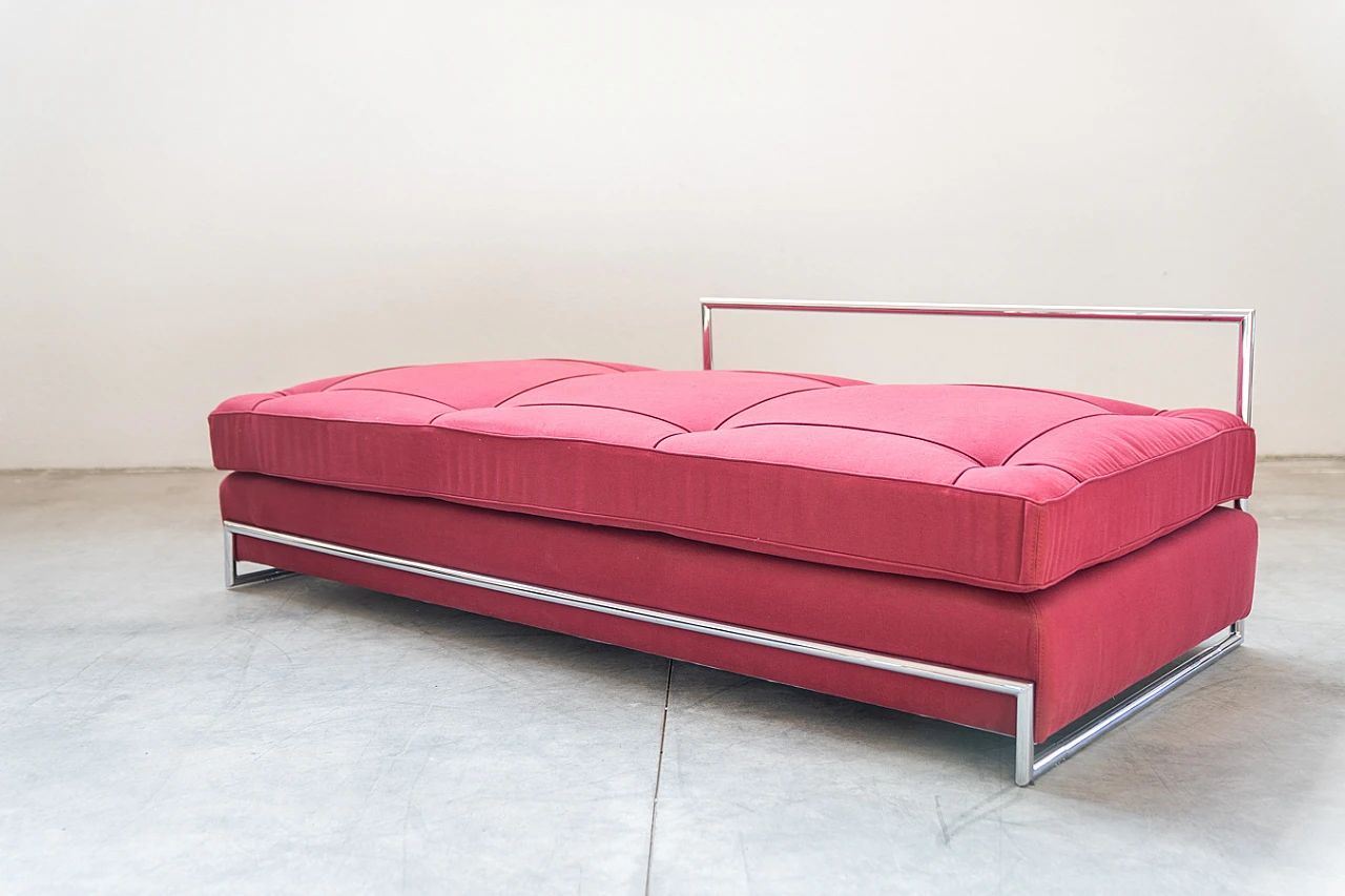 Daybed sofa in red fabric and chromed metal by Eileen Gray, 1980s 6