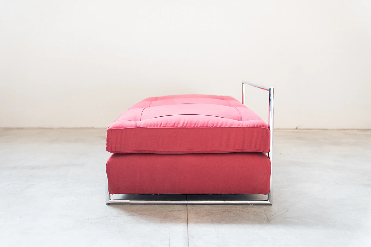 Daybed sofa in red fabric and chromed metal by Eileen Gray, 1980s 7