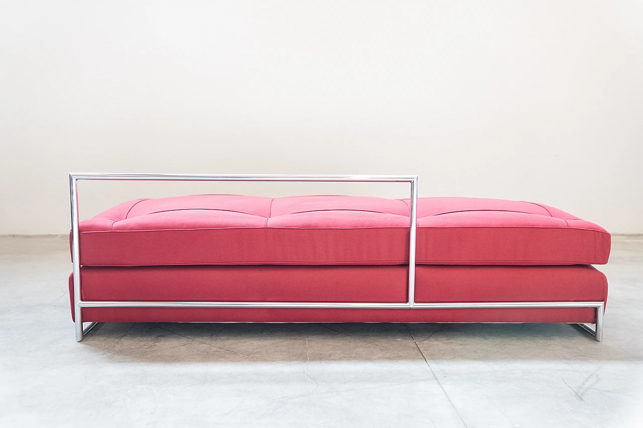 Daybed sofa in red fabric and chromed metal by Eileen Gray, 1980s 12