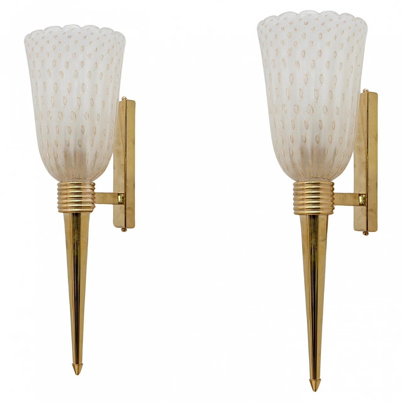 Pair of brass and Murano glass wall lamps, 1990s 1