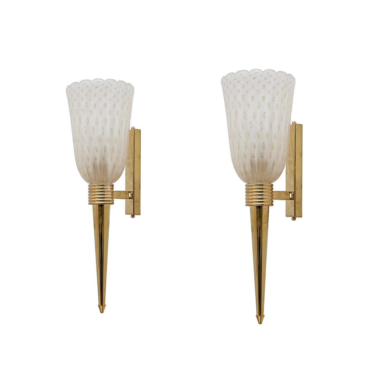 Pair of brass and Murano glass wall lamps, 1990s 9