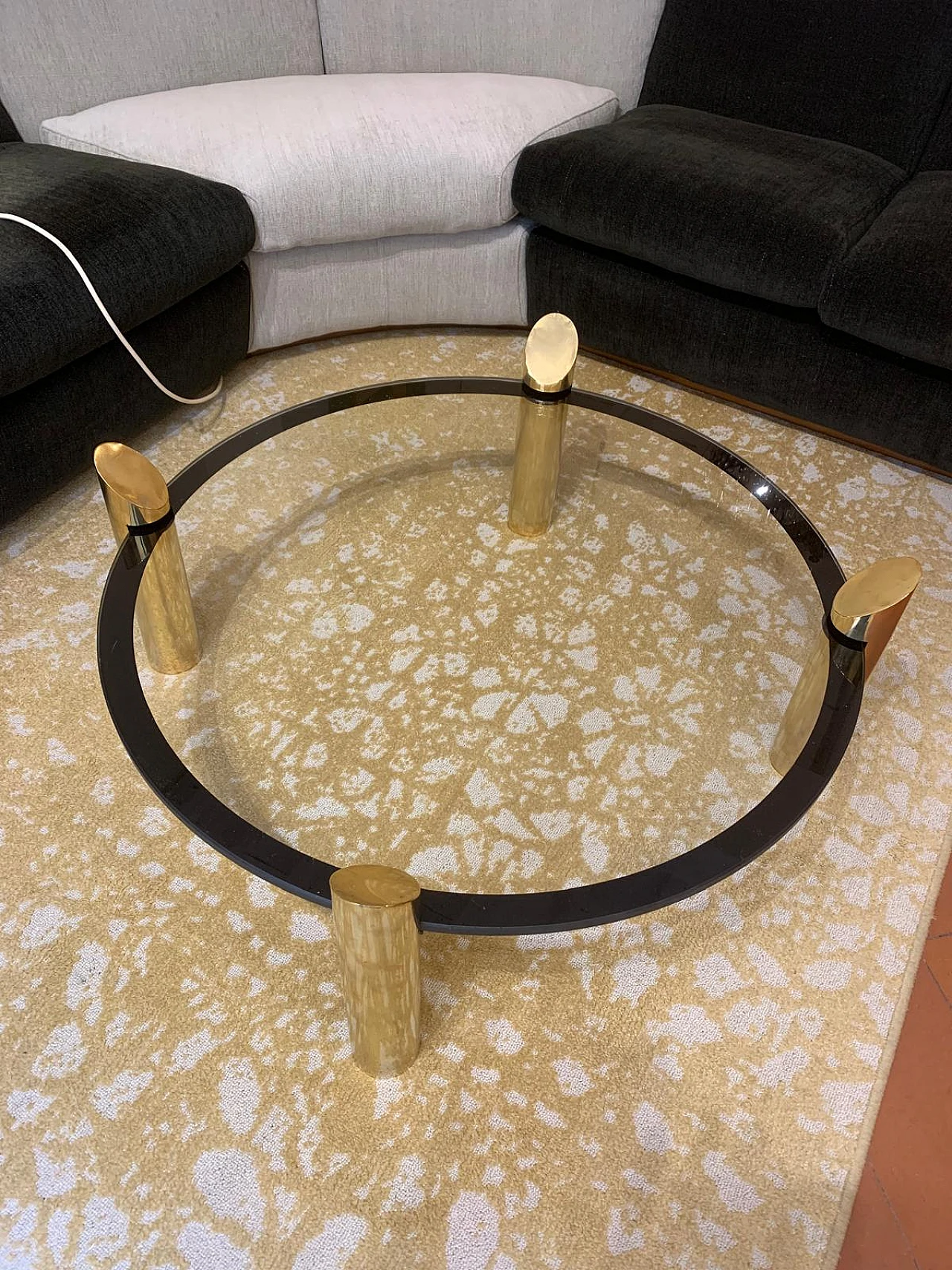 Round coffee table with back-painted glass top, 1970s 1