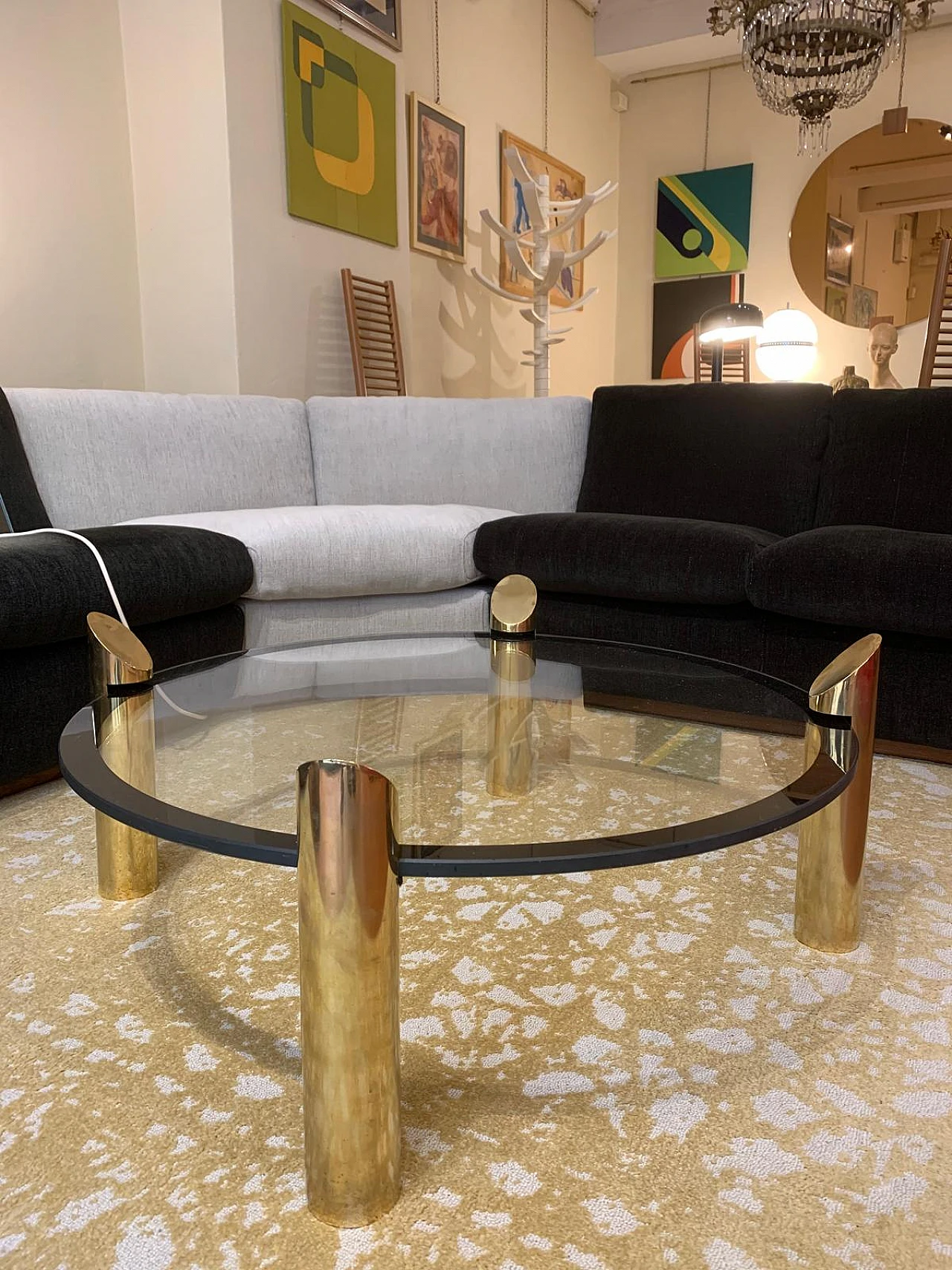 Round coffee table with back-painted glass top, 1970s 2