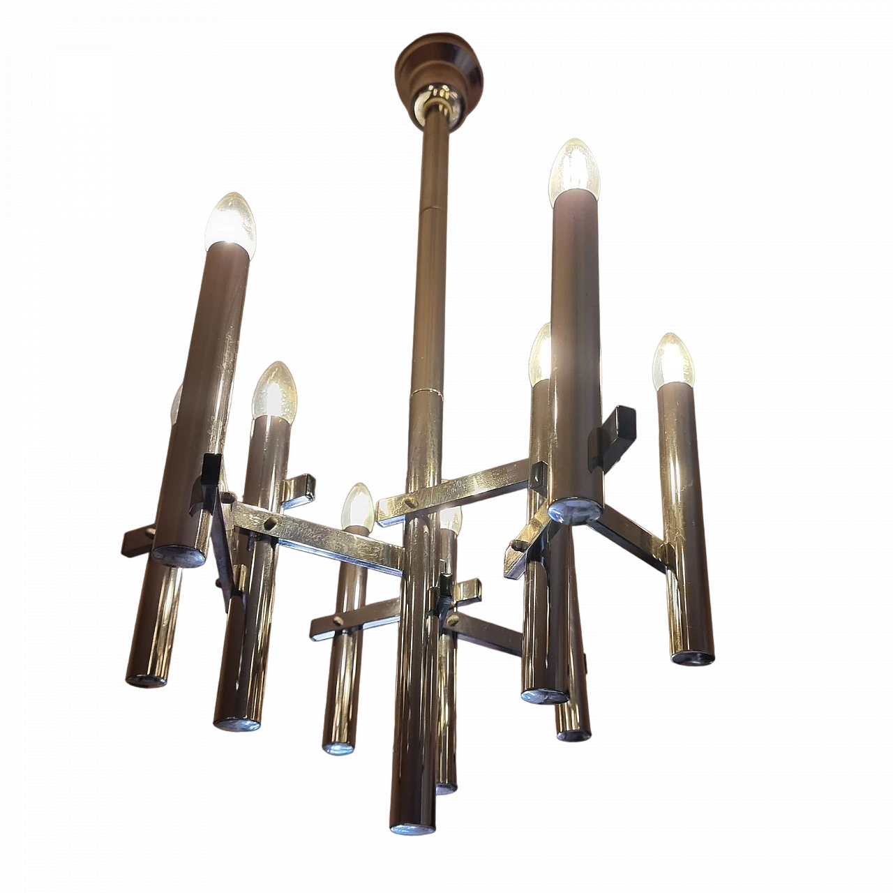 Polished chrome-plated steel chandelier by Gaetano Sciolari, 1970s 11