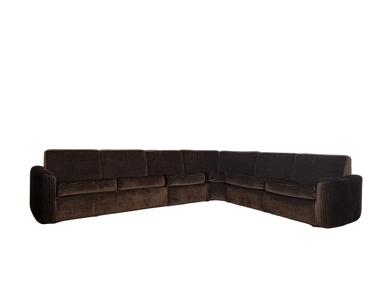 6-Seater brown velvet corner sofa, 1970s 13