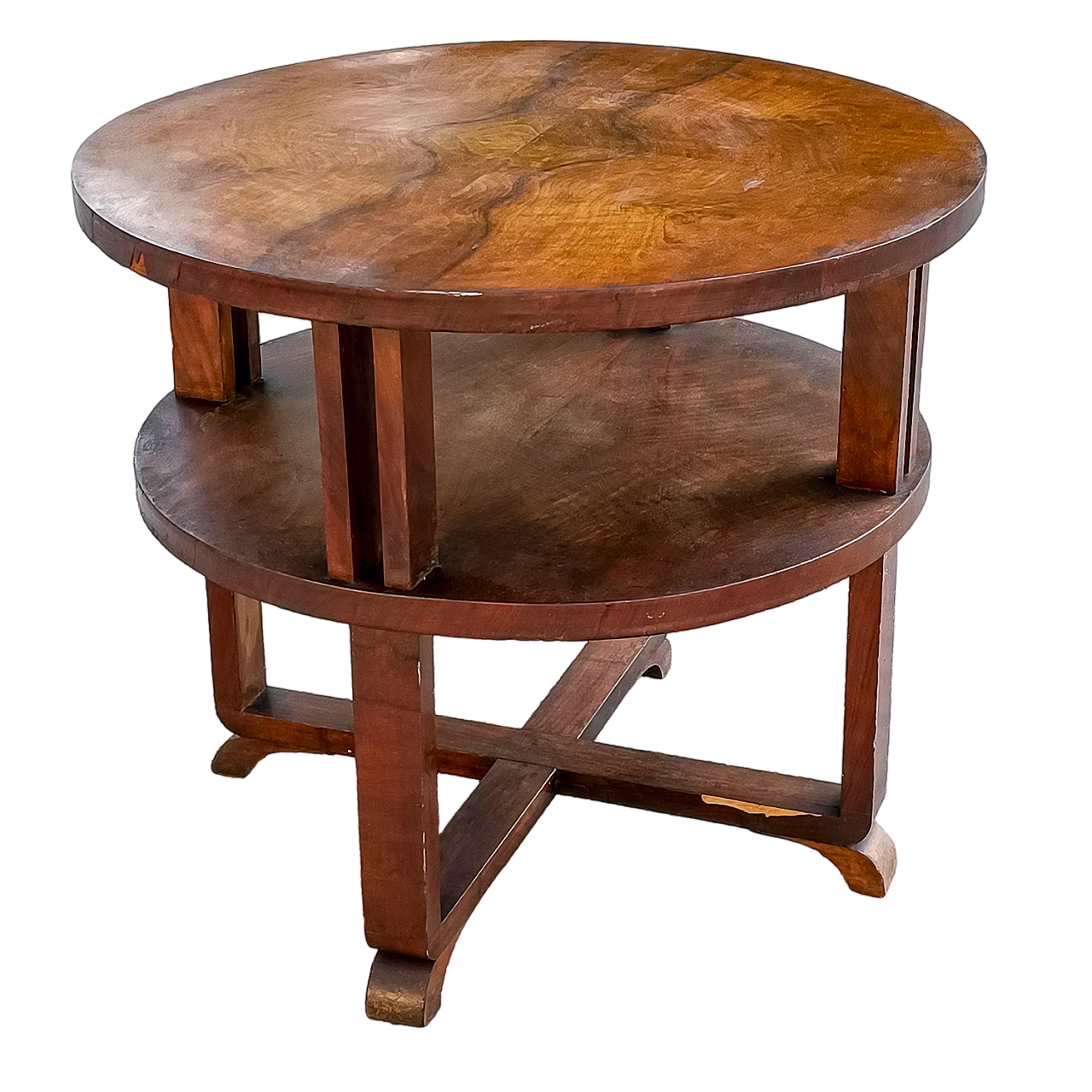 Art Deco round walnut veneered coffee table, 1930s 2