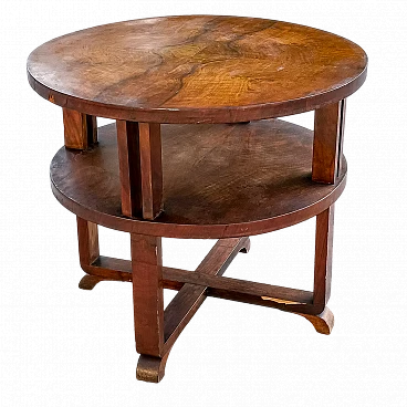 Art Deco round walnut veneered coffee table, 1930s