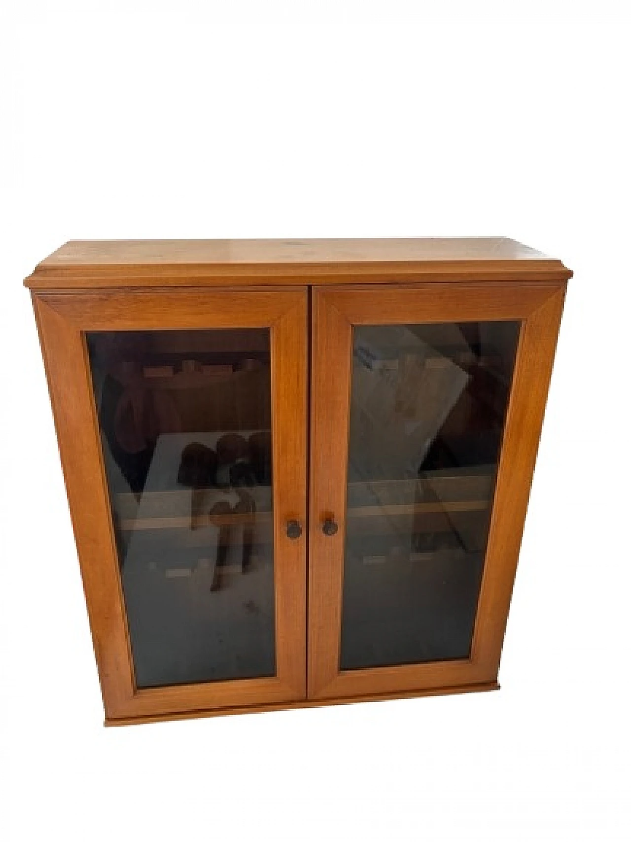 Handcrafted showcase in solid walnut with two glass doors, 1980s 1