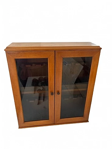 Handcrafted showcase in solid walnut with two glass doors, 1980s