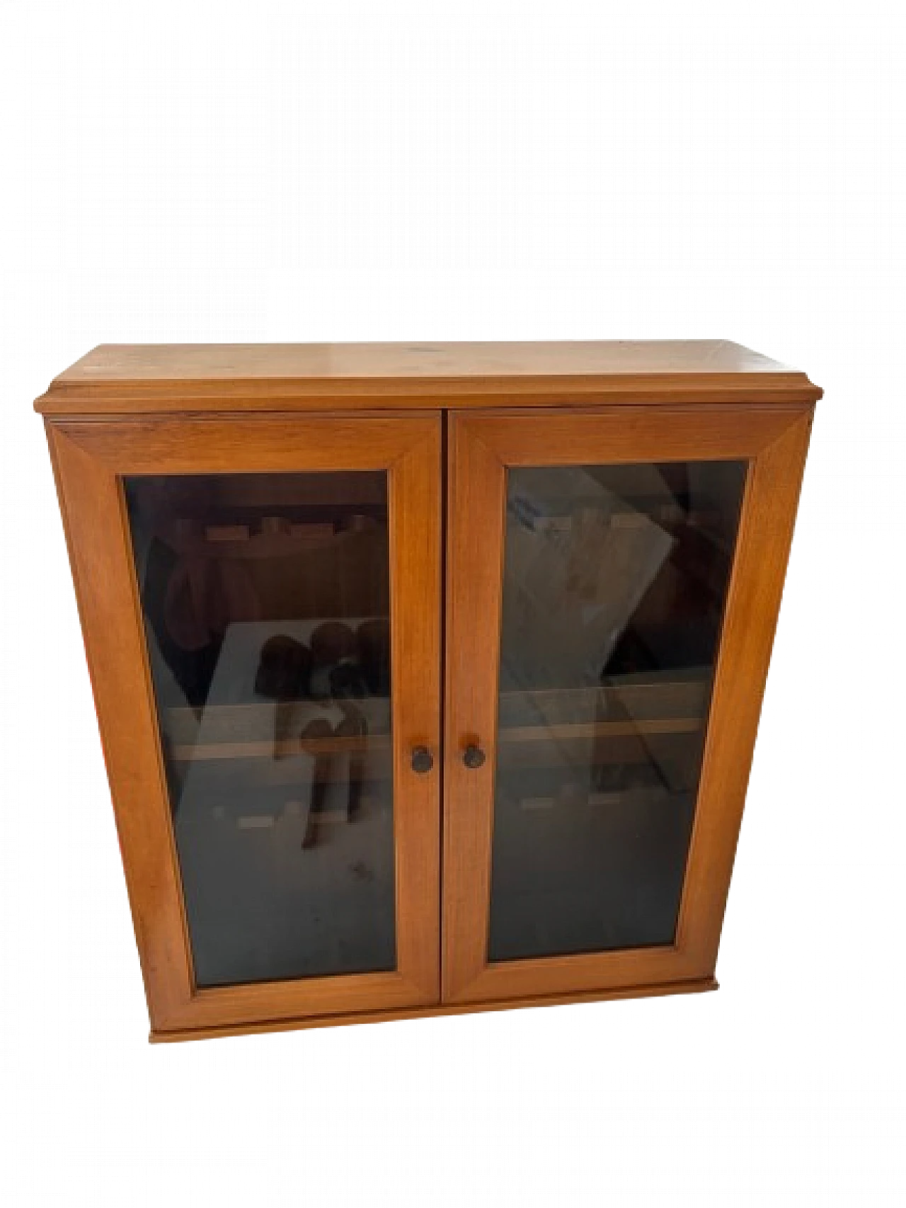 Handcrafted showcase in solid walnut with two glass doors, 1980s 2