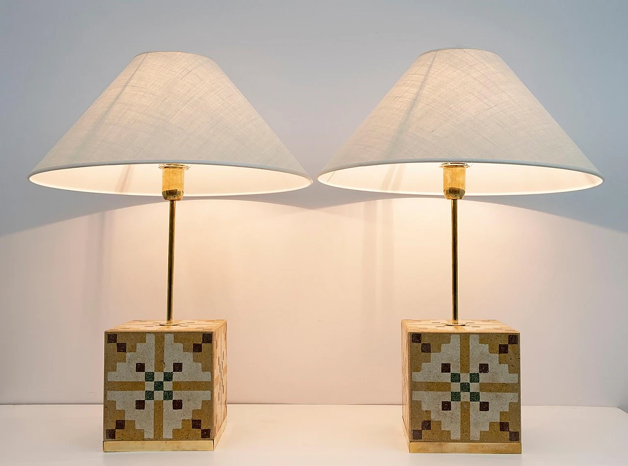 Pair of Art Nouveau table lamps in cementite, 1920s 3