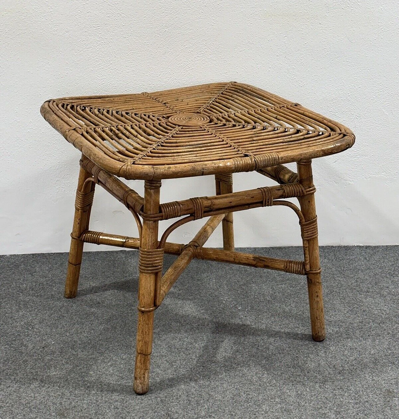 Square rattan garden coffee table by Vittorio Bonacina, 1960s 1