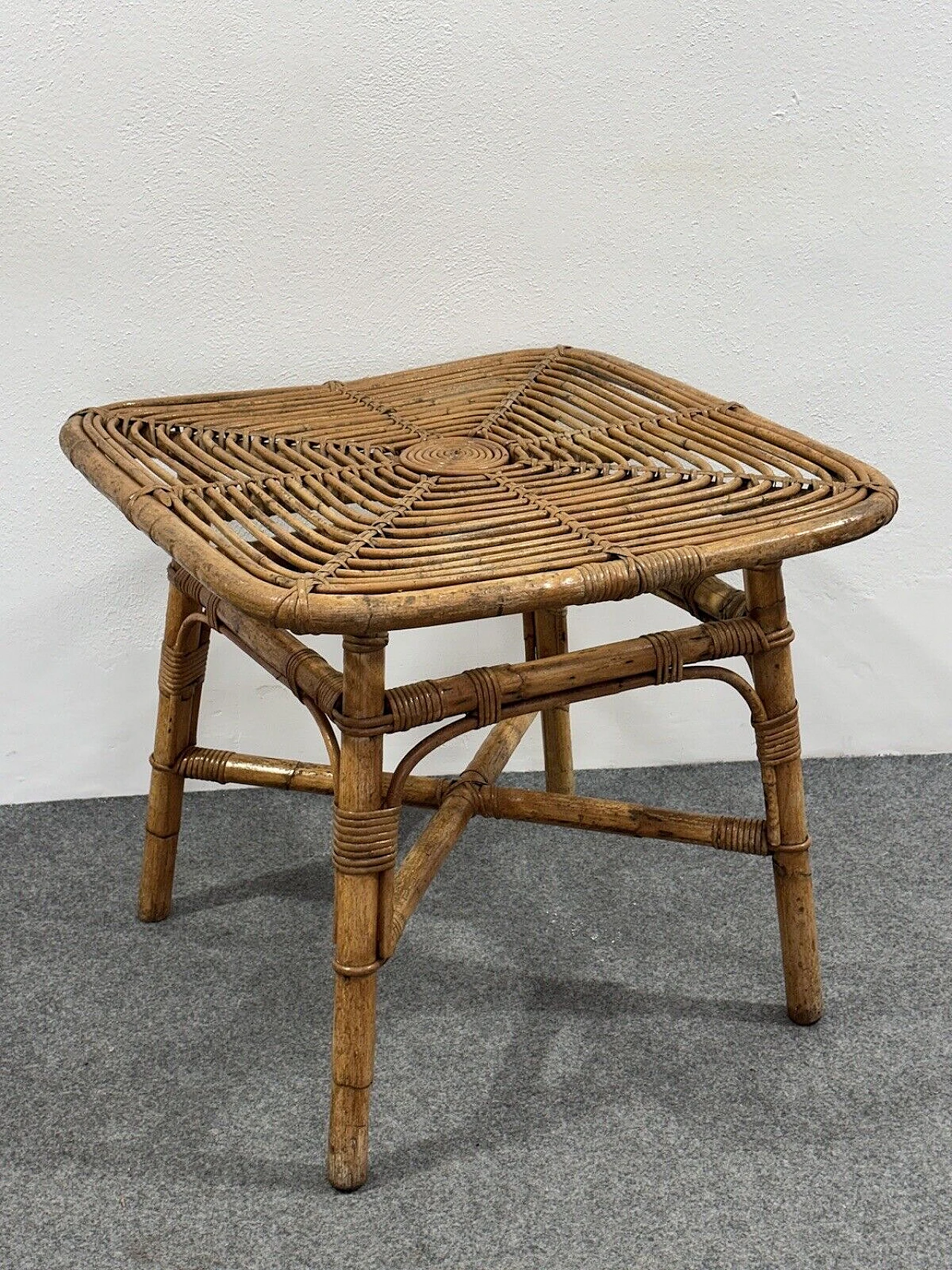 Square rattan garden coffee table by Vittorio Bonacina, 1960s 3