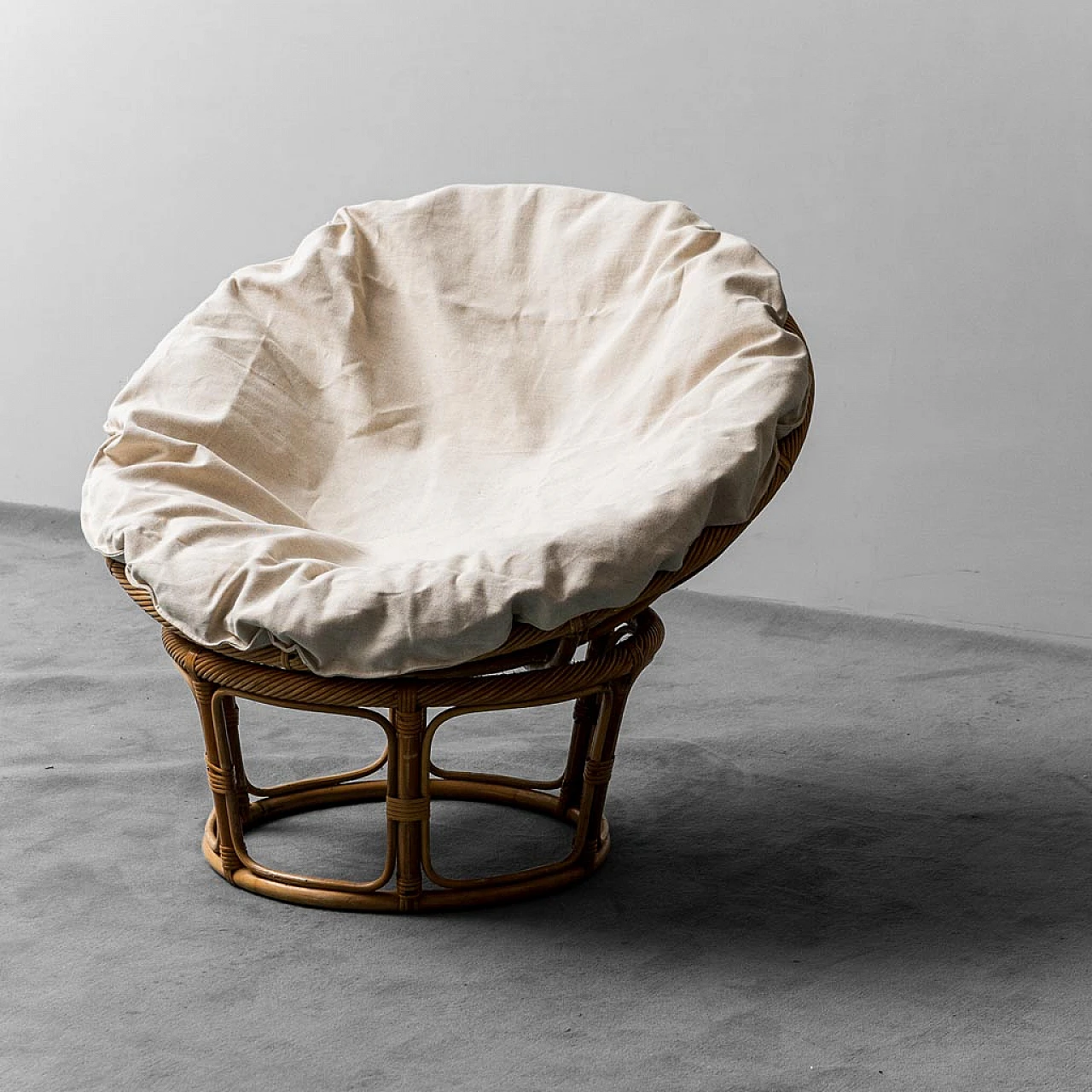 Papasan bamboo and fabric armchair, 1970s 1