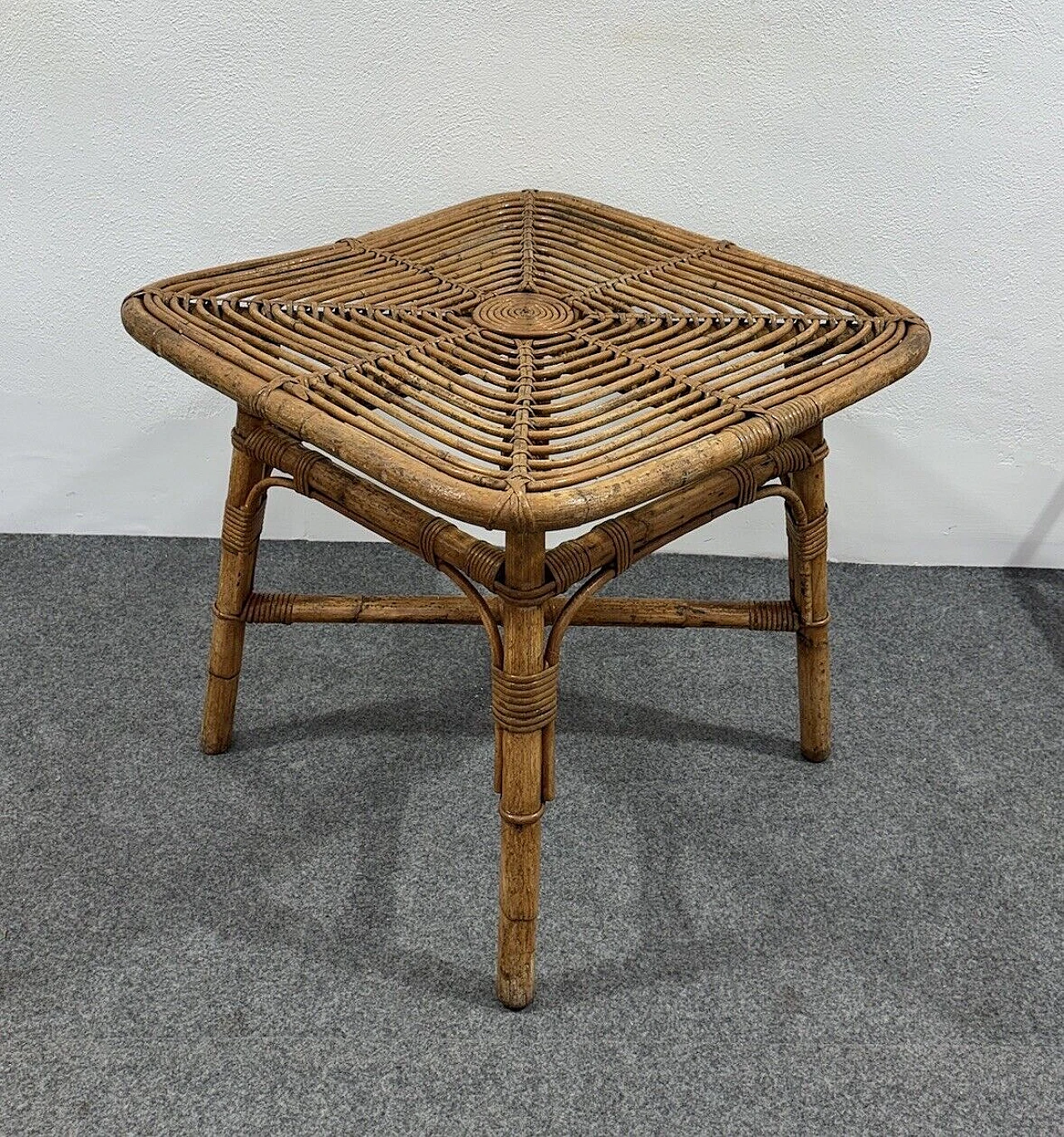 4 Garden armchairs and coffee table in rattan by V. Bonacina, 1960s 6