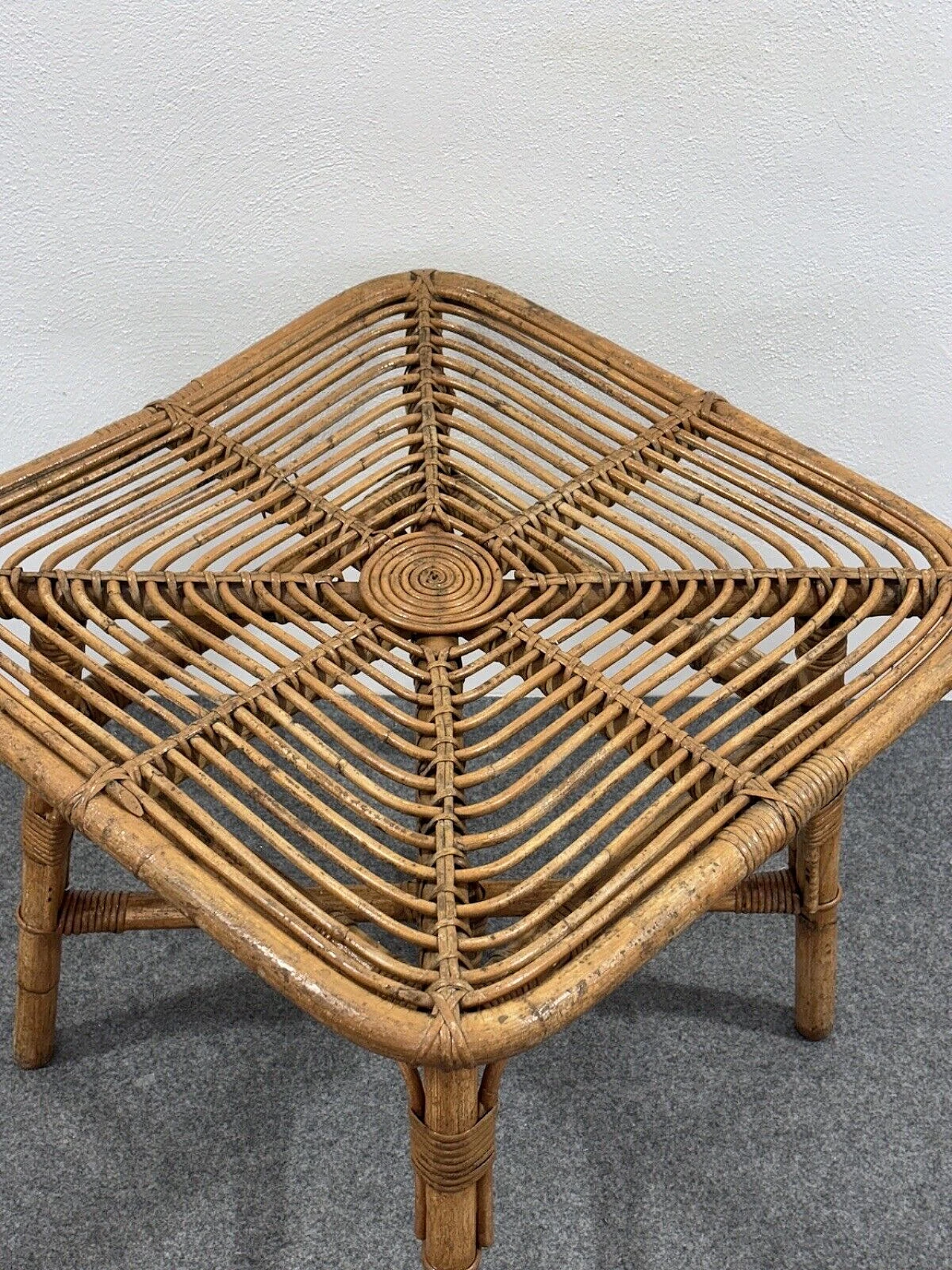 4 Garden armchairs and coffee table in rattan by V. Bonacina, 1960s 7