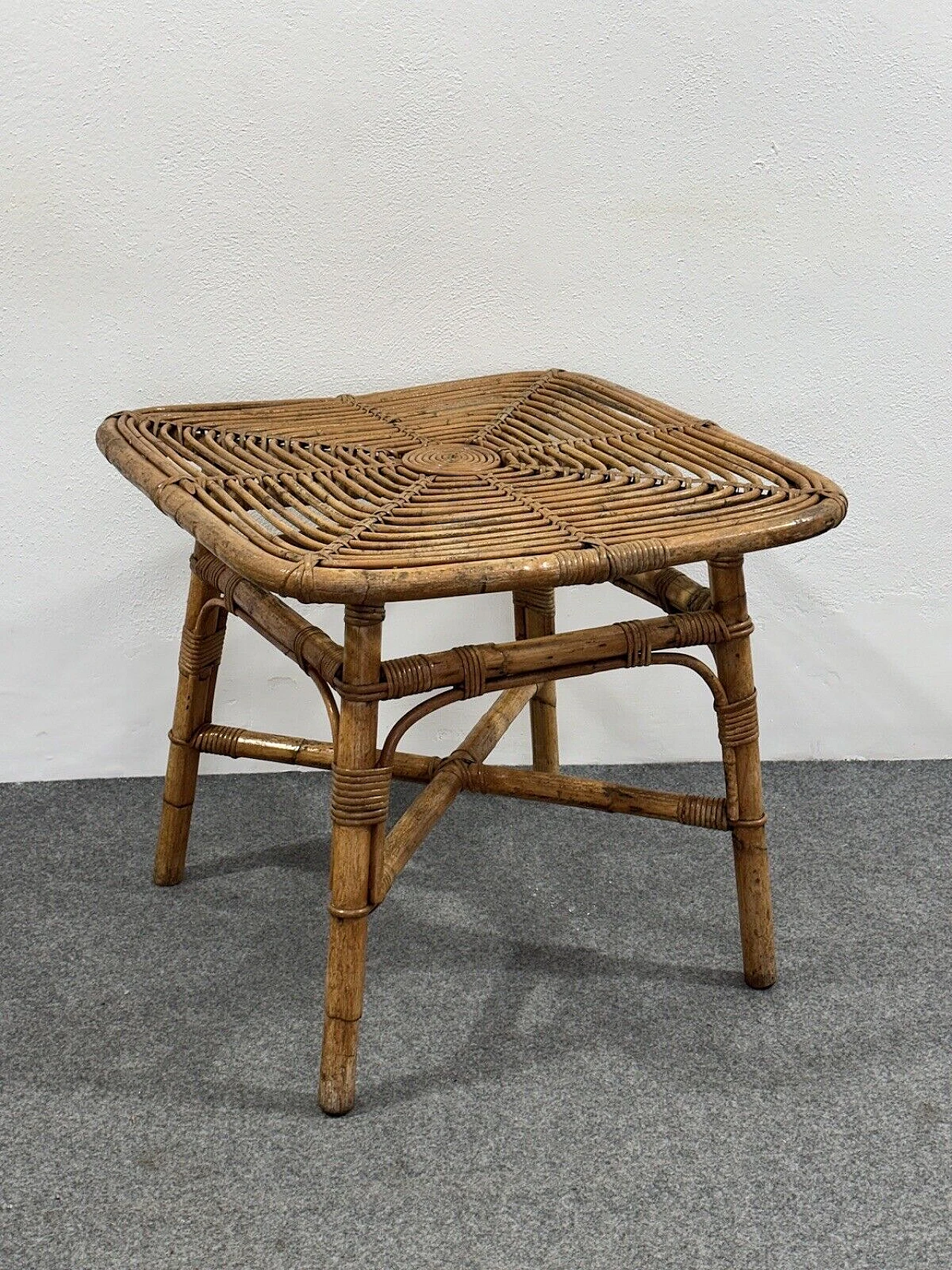 4 Garden armchairs and coffee table in rattan by V. Bonacina, 1960s 9