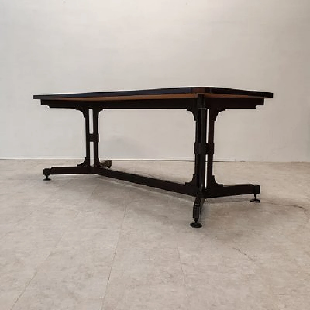 Rosewood and iron table with brass feet, 1950s 3